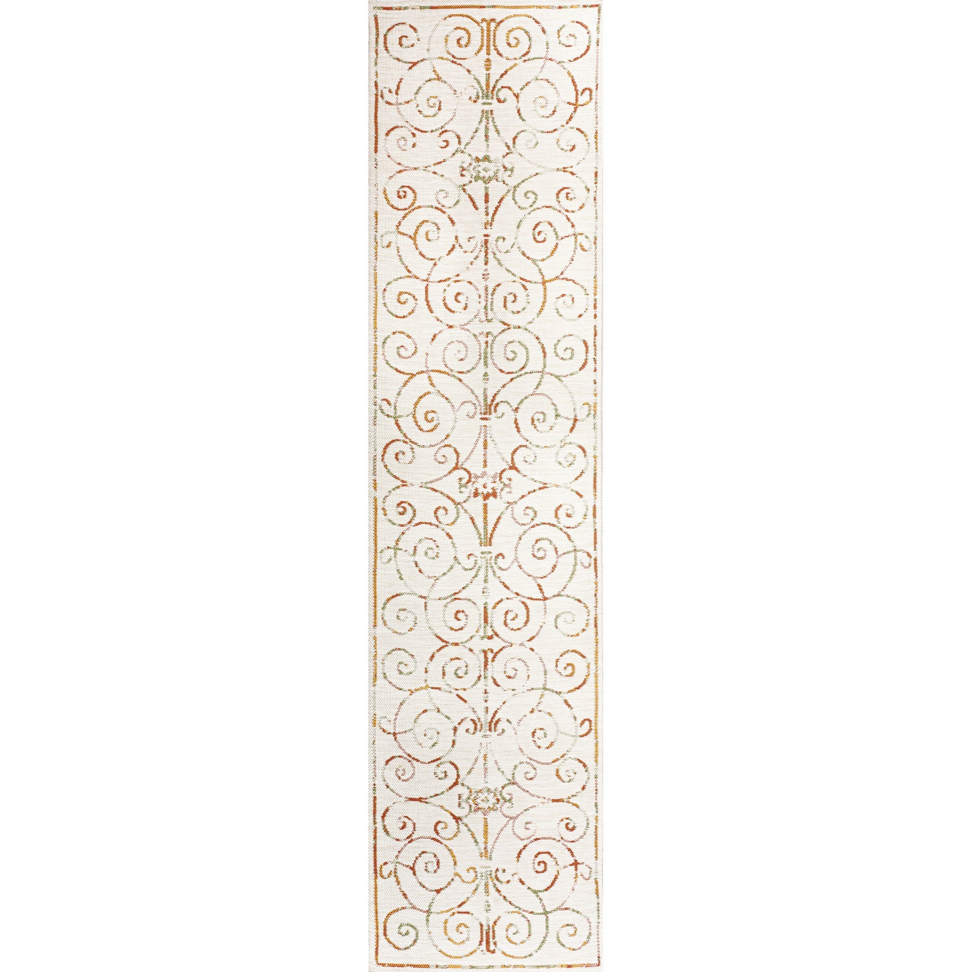 Danae Classic Cottage Filigree Scroll Reversible Machine-Washable Indoor/Outdoor Runner Rug
