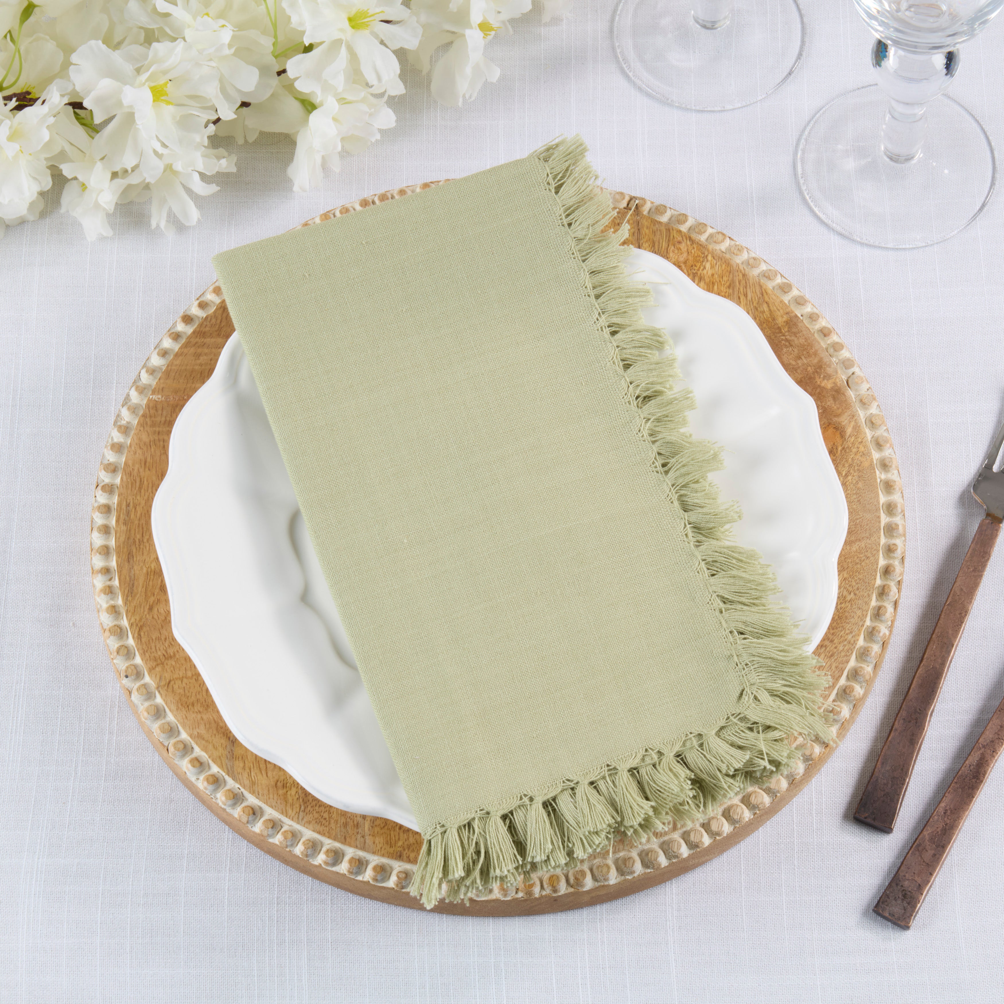 Fringed Design Dinner Napkins, Set of 4