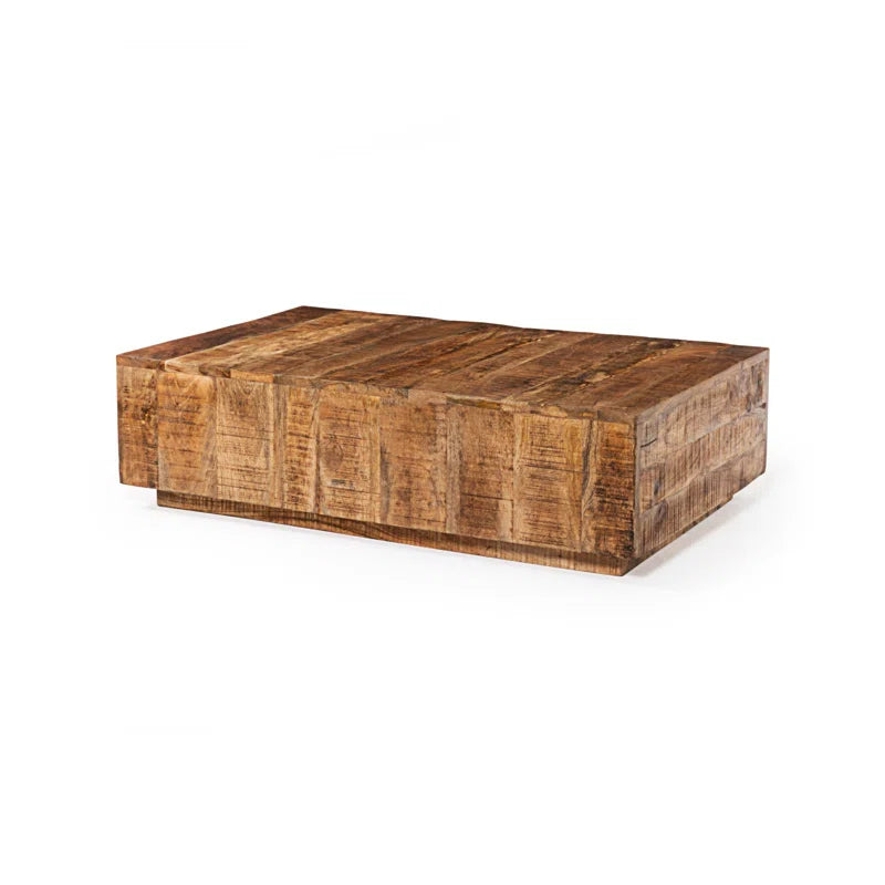 Rough Mango Wood Block Coffee Table, Brown