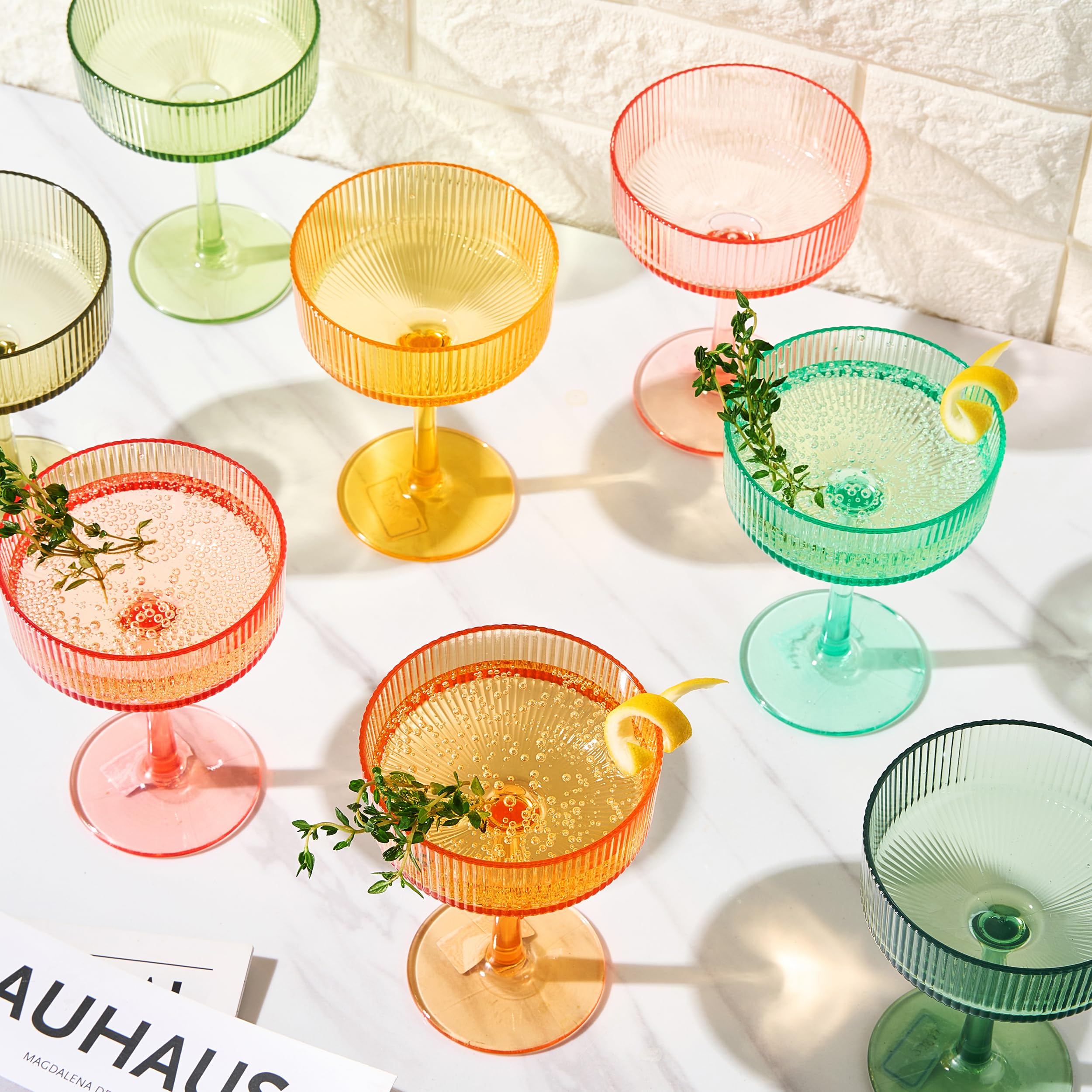 Spring Multicolor Ribbed Acrylic Shatterproof Glasses Set of 8