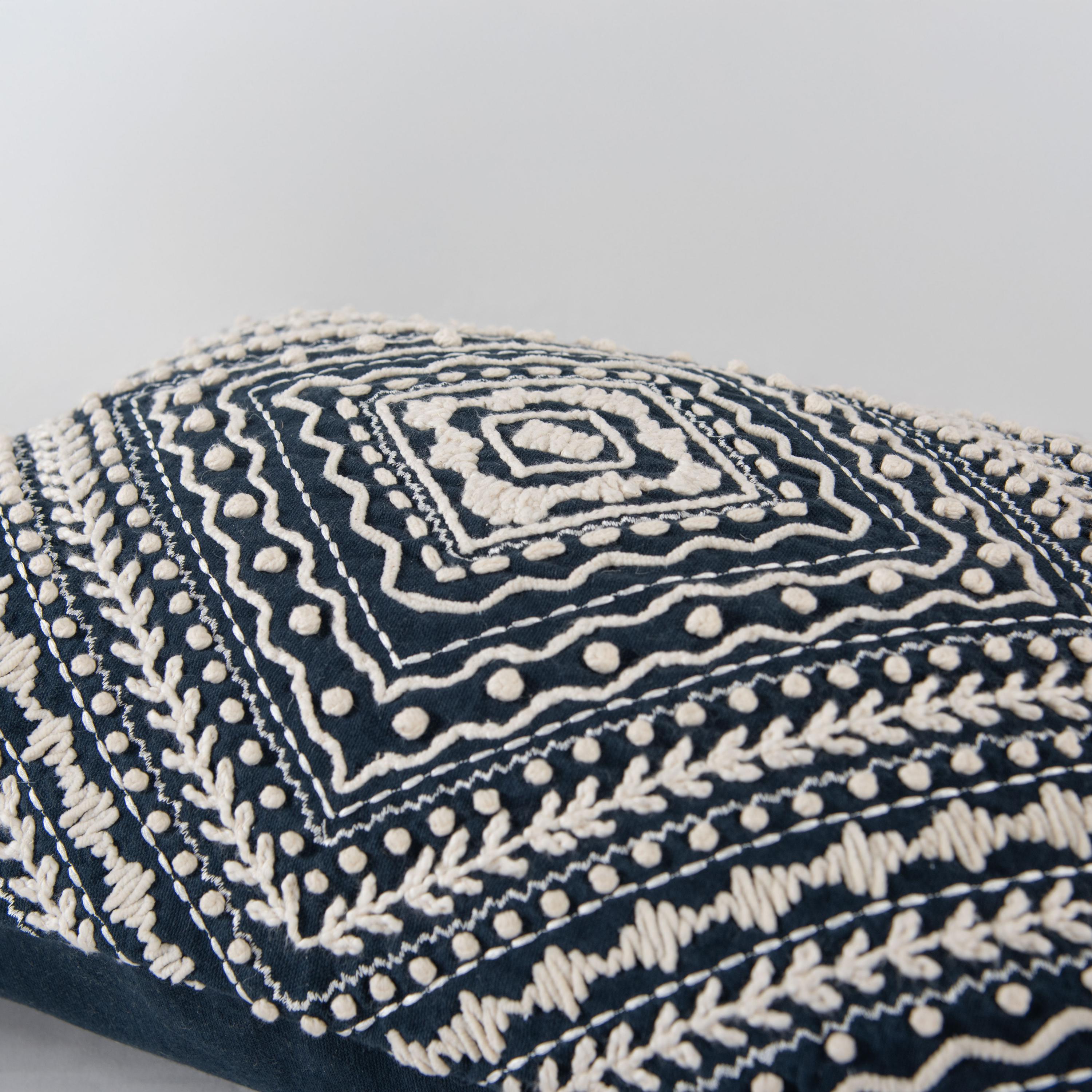 Embroidered Medallion Geometric Lumbar Throw Pillow