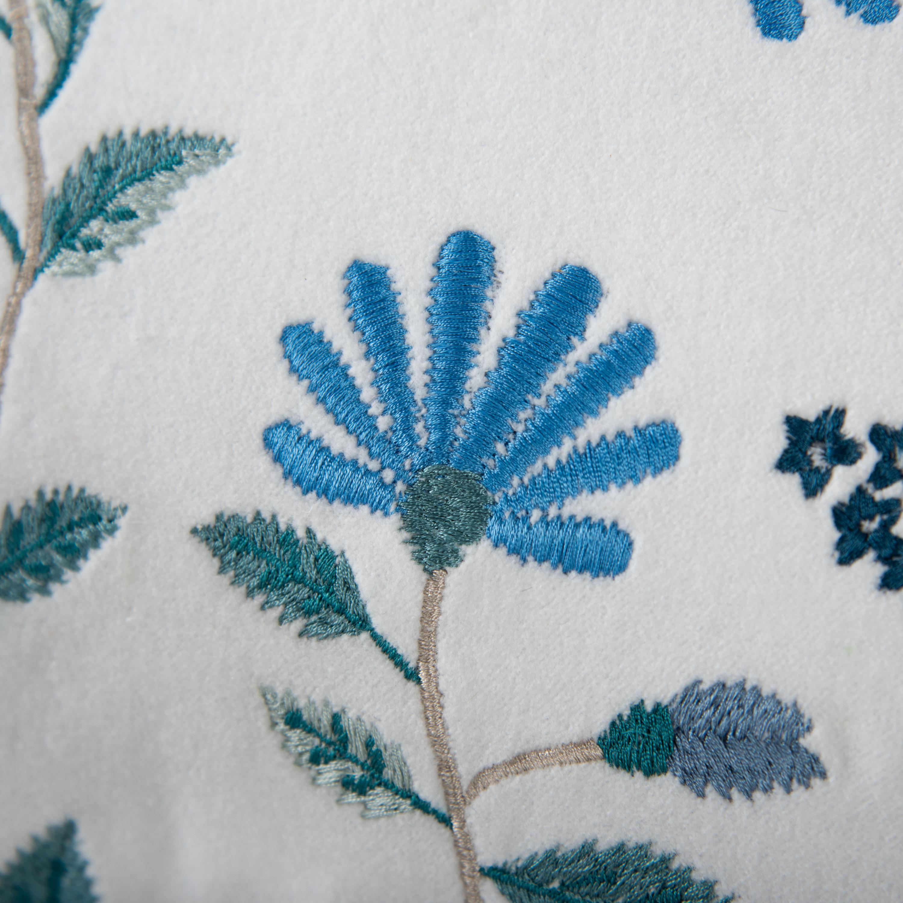 Cotton Velvet Embroidered Botanical Decorative Throw Pillow
