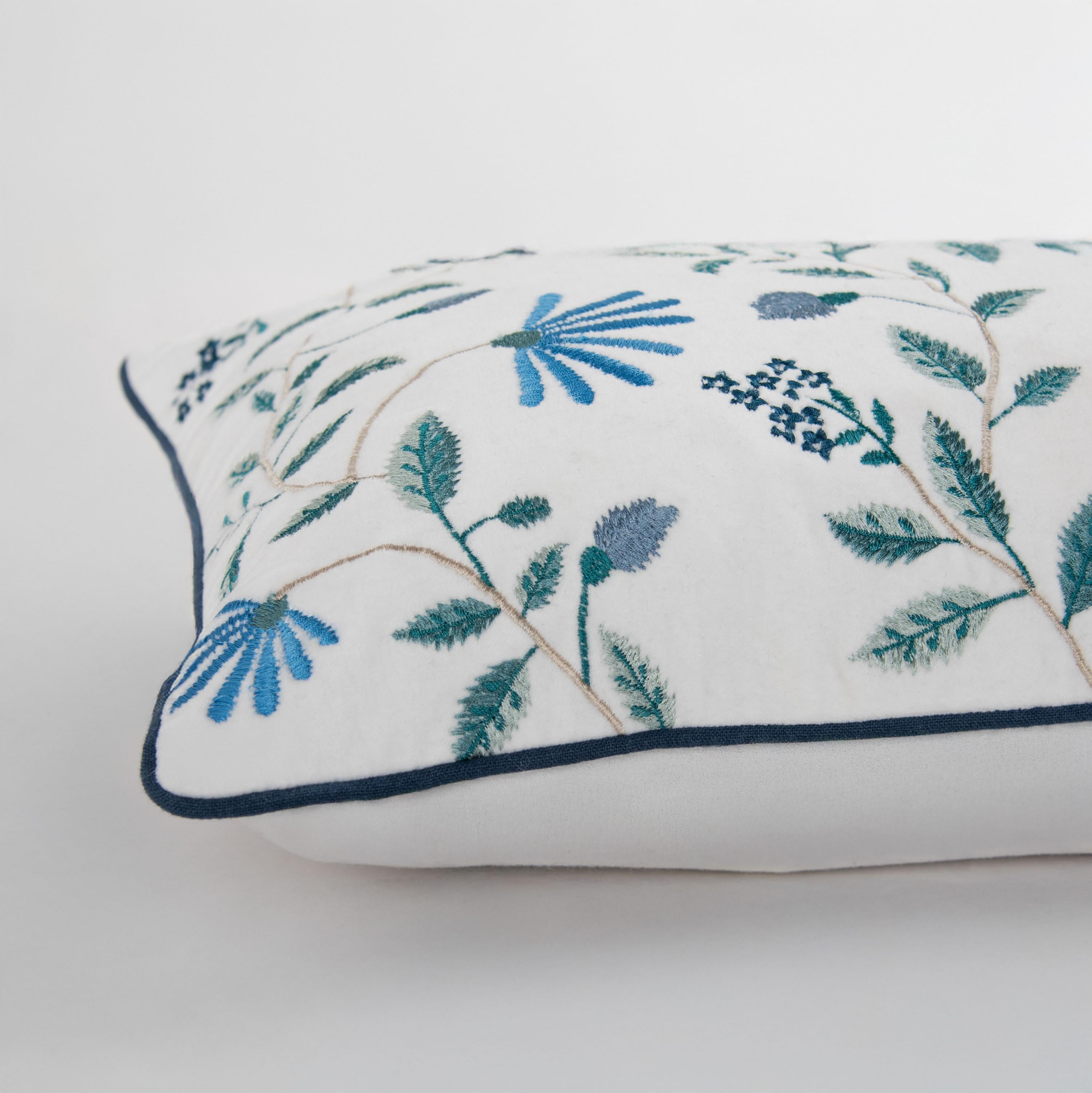 Cotton Velvet Embroidered Botanical Decorative Throw Pillow