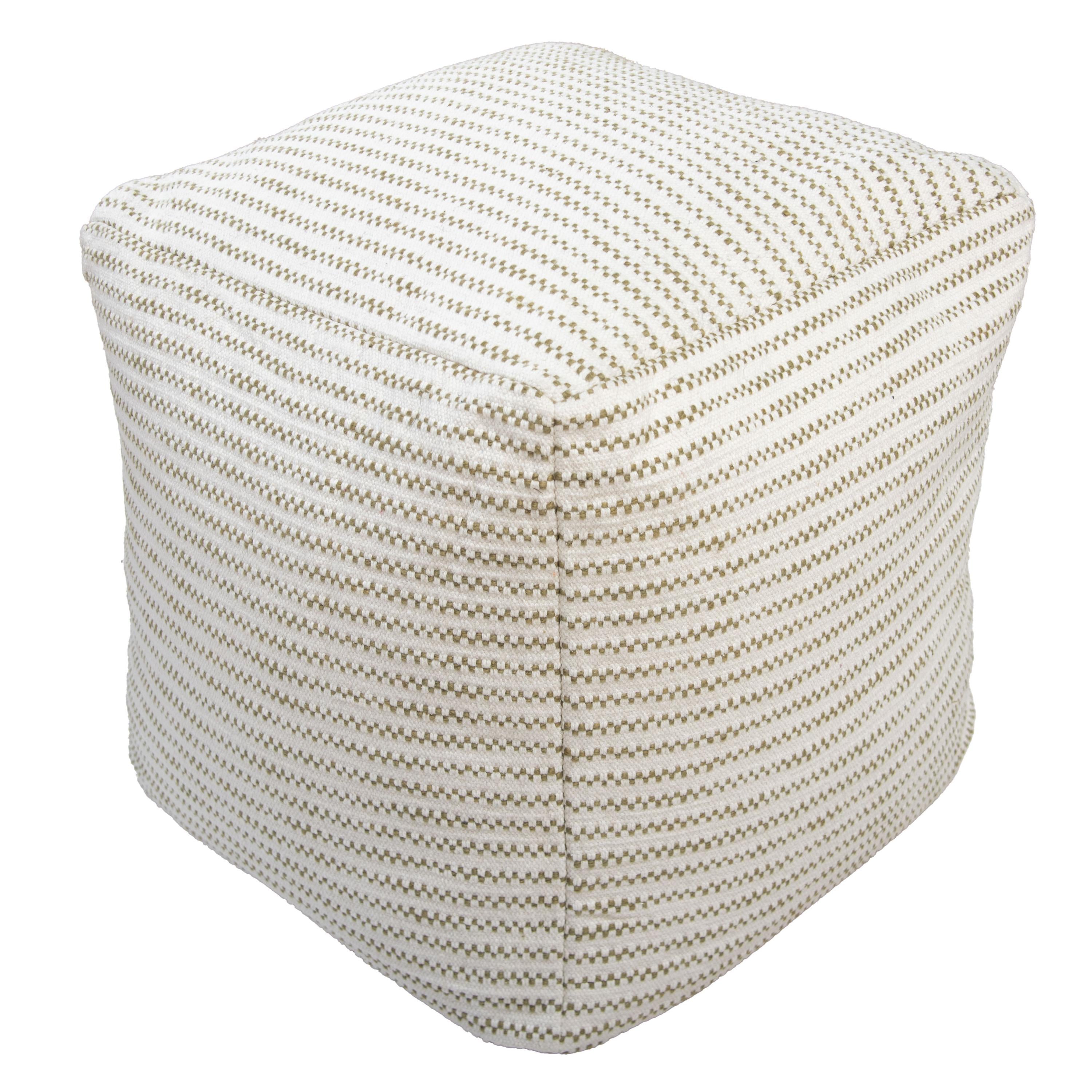 Woven Green & Ivory Abstract Decorative Pouf