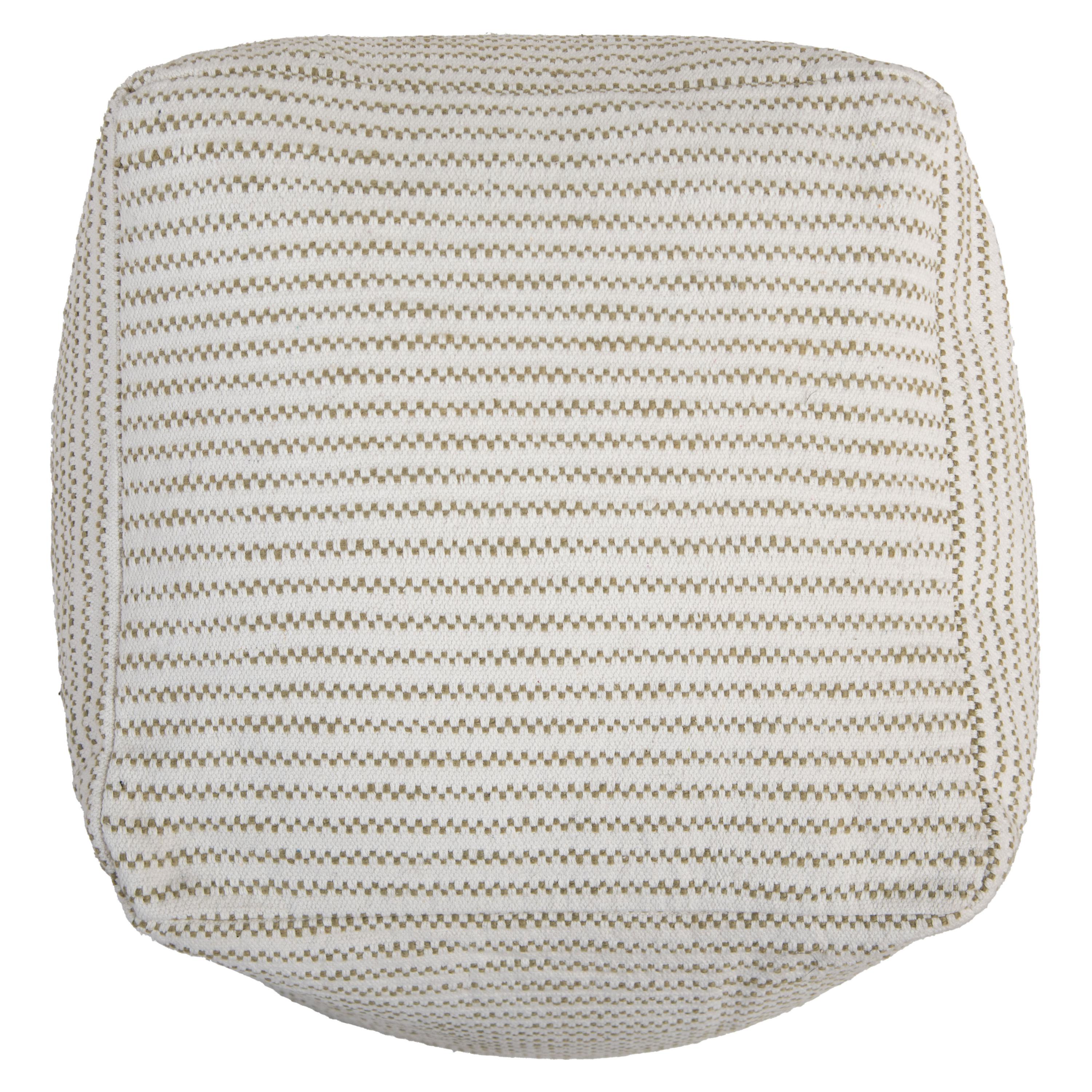 Woven Green & Ivory Abstract Decorative Pouf