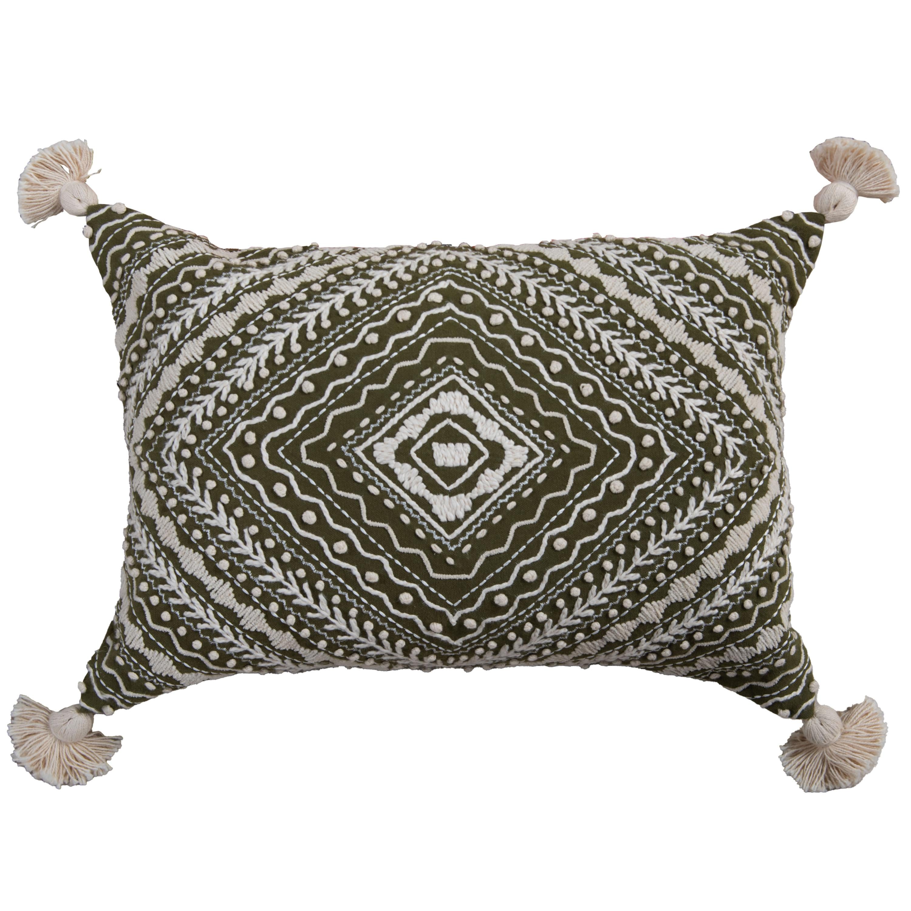 Embroidered Medallion Geometric Lumbar Throw Pillow