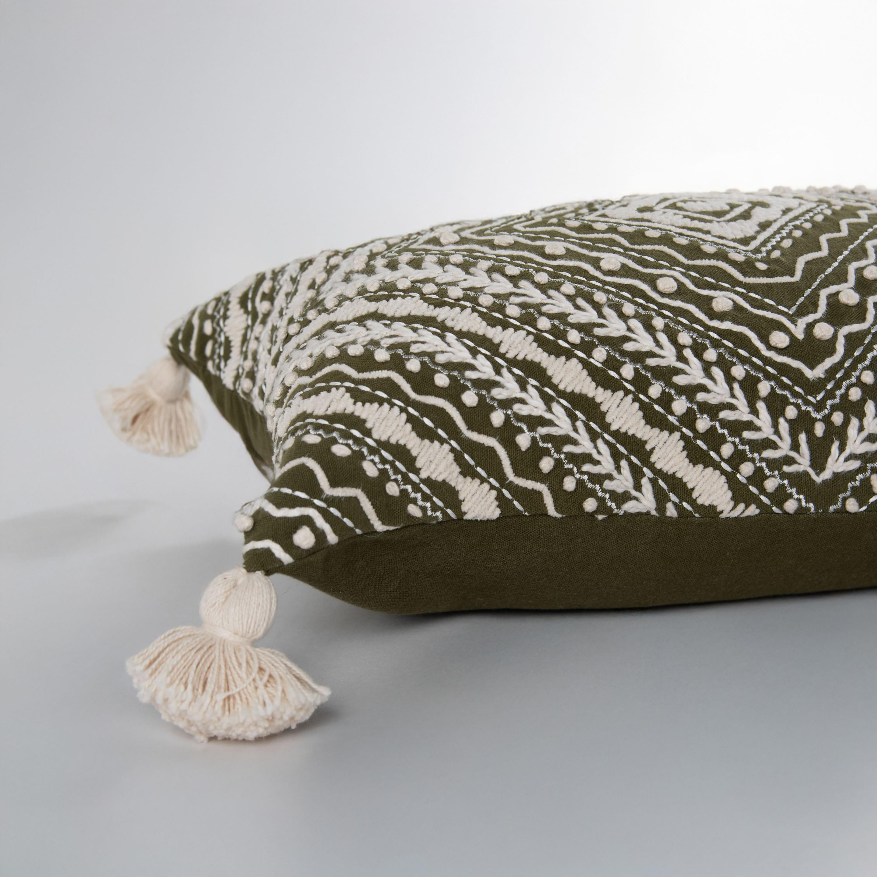 Embroidered Medallion Geometric Lumbar Throw Pillow