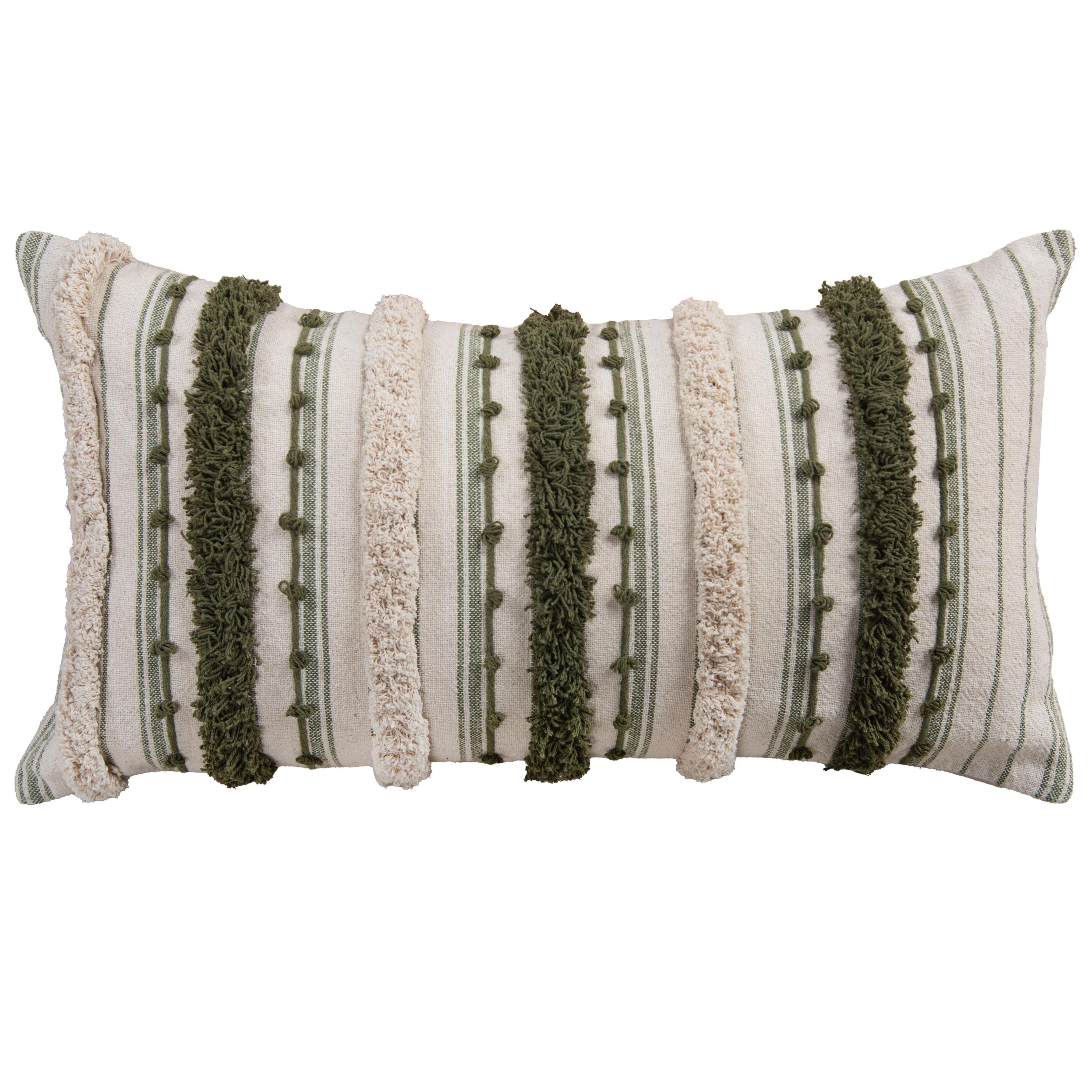 Embroidered Stripe Lumbar Throw Pillow