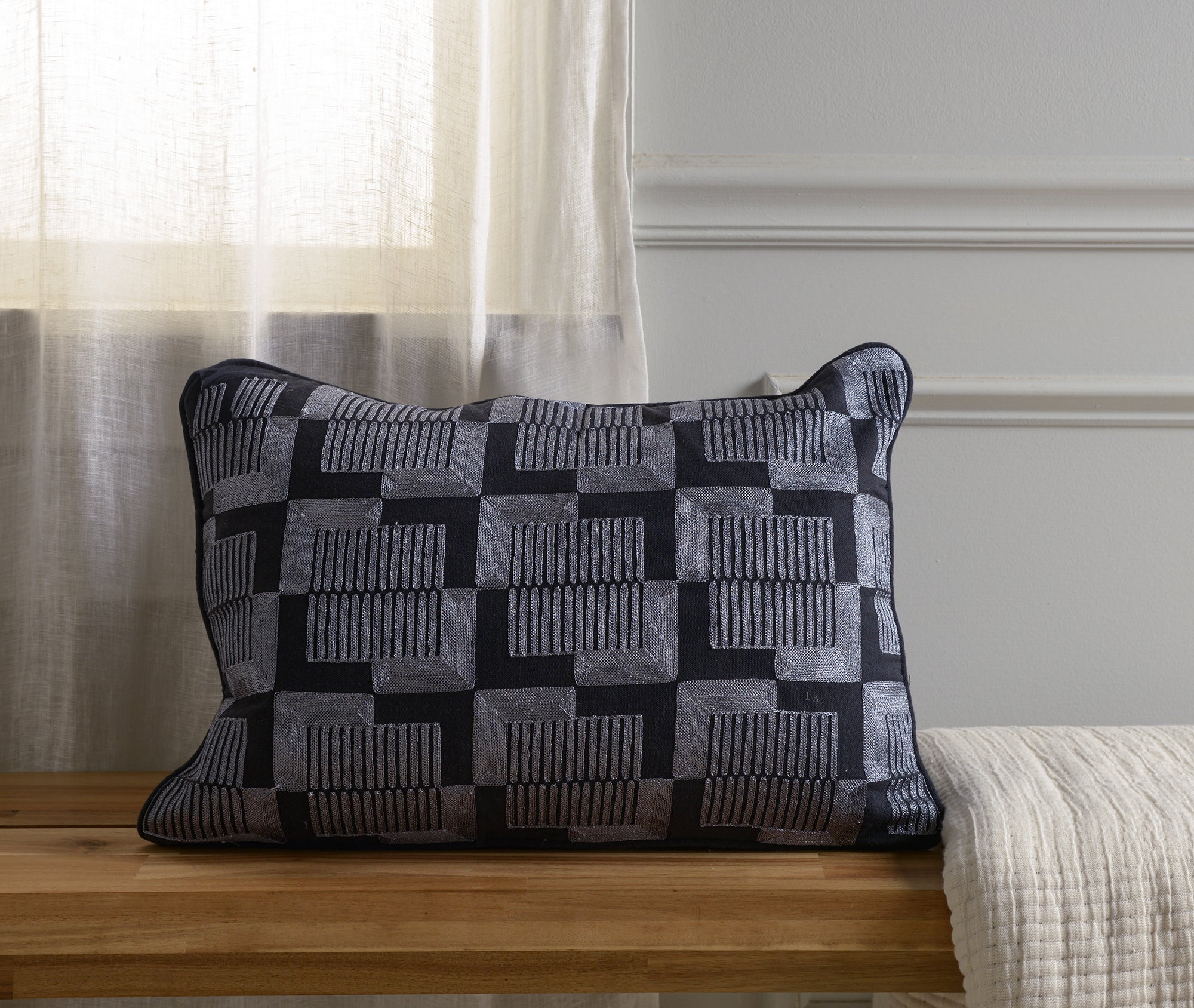 Embroidered Cotton Abstract Decorative Throw Pillow