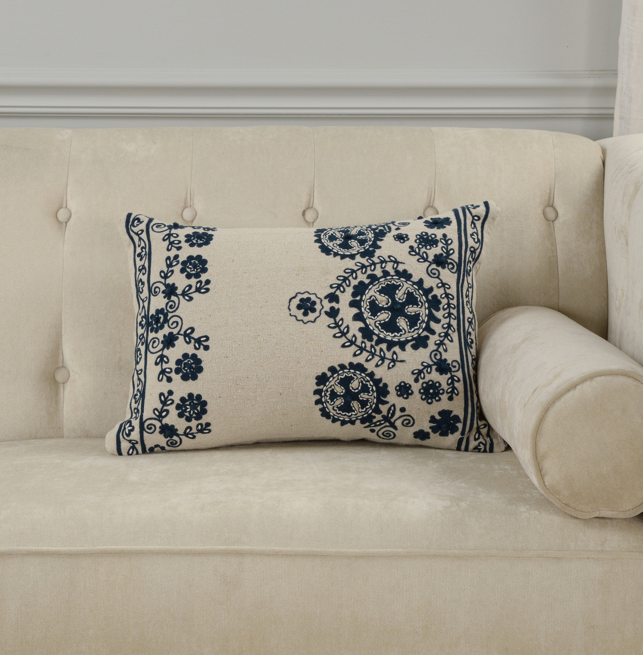 Tamsin Floral Border Lumbar Pillow
