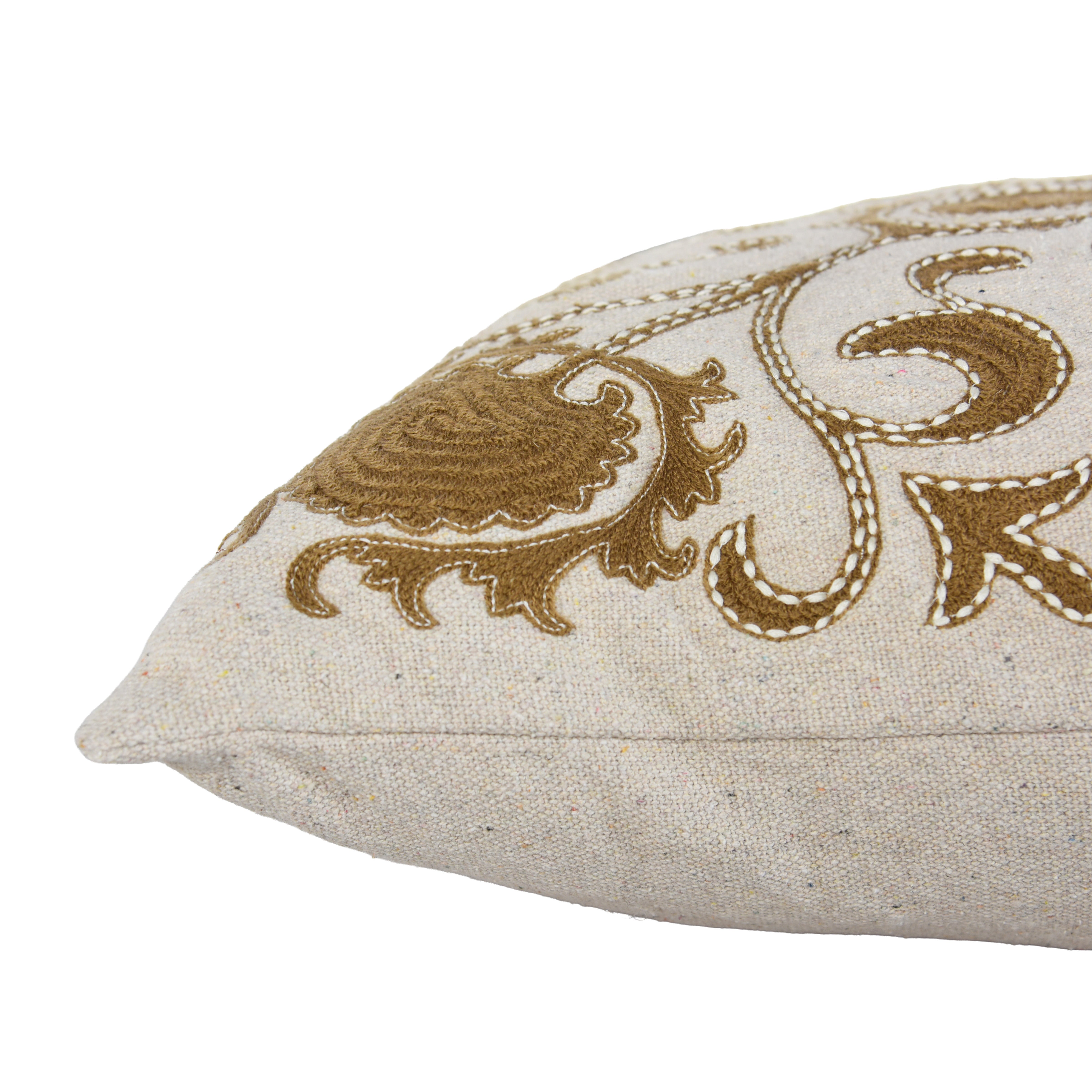 Recycled Cotton Canvas Embroidered Decorative Throw Pillow