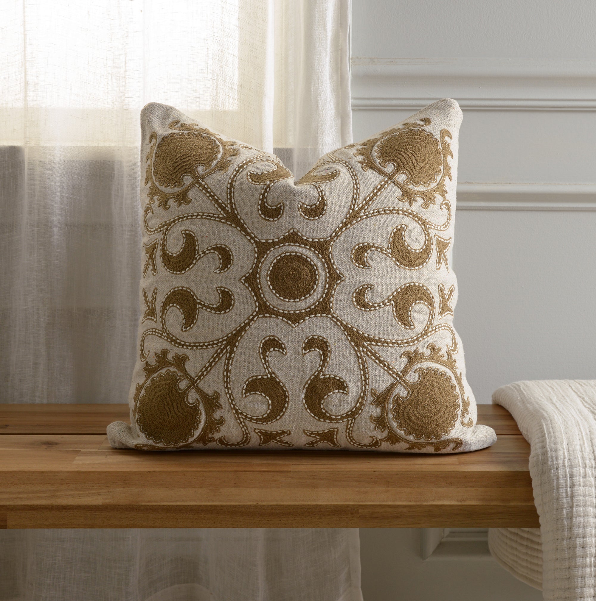 Recycled Cotton Canvas Embroidered Decorative Throw Pillow