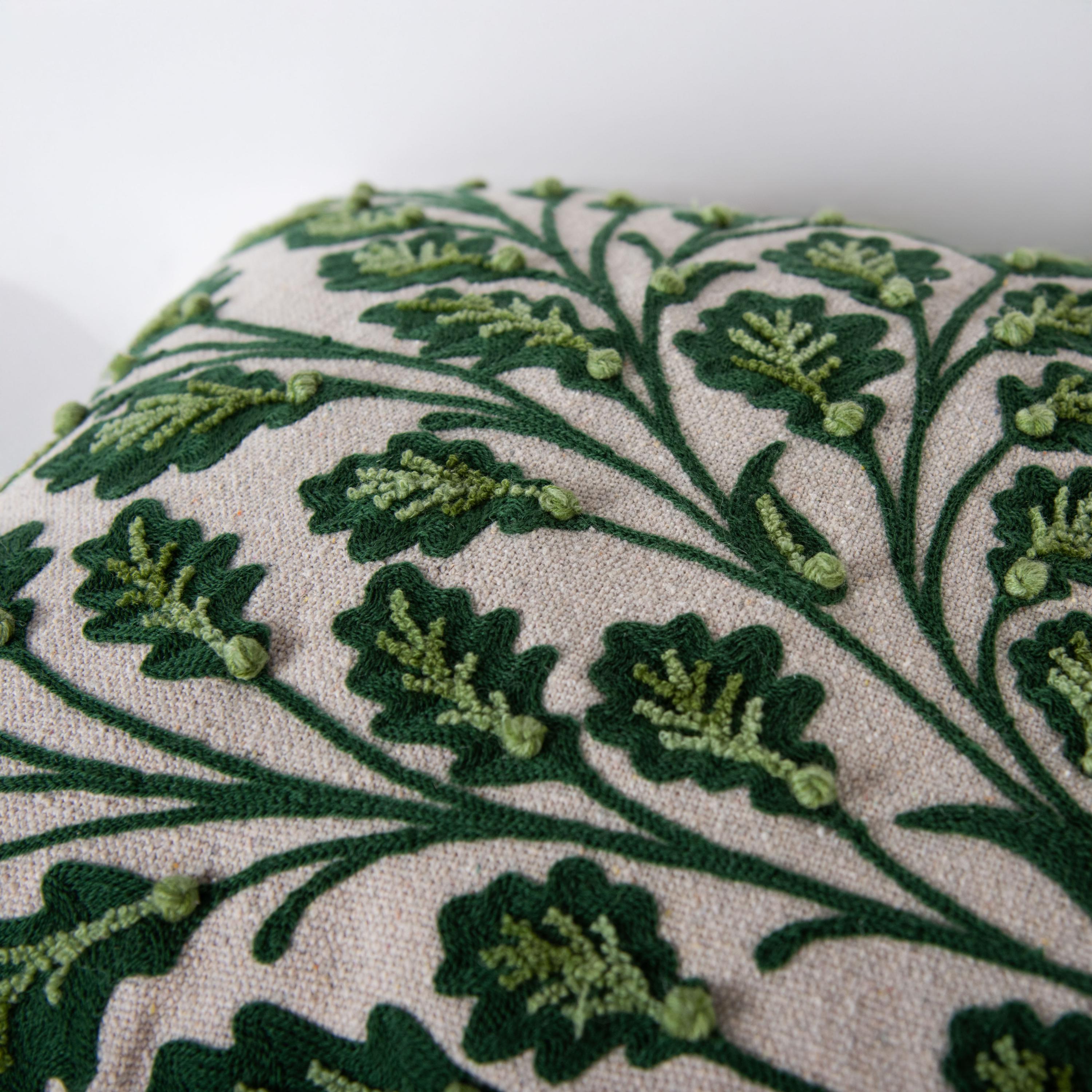 Embroidered Leaves Cotton Decorative Throw Pillow