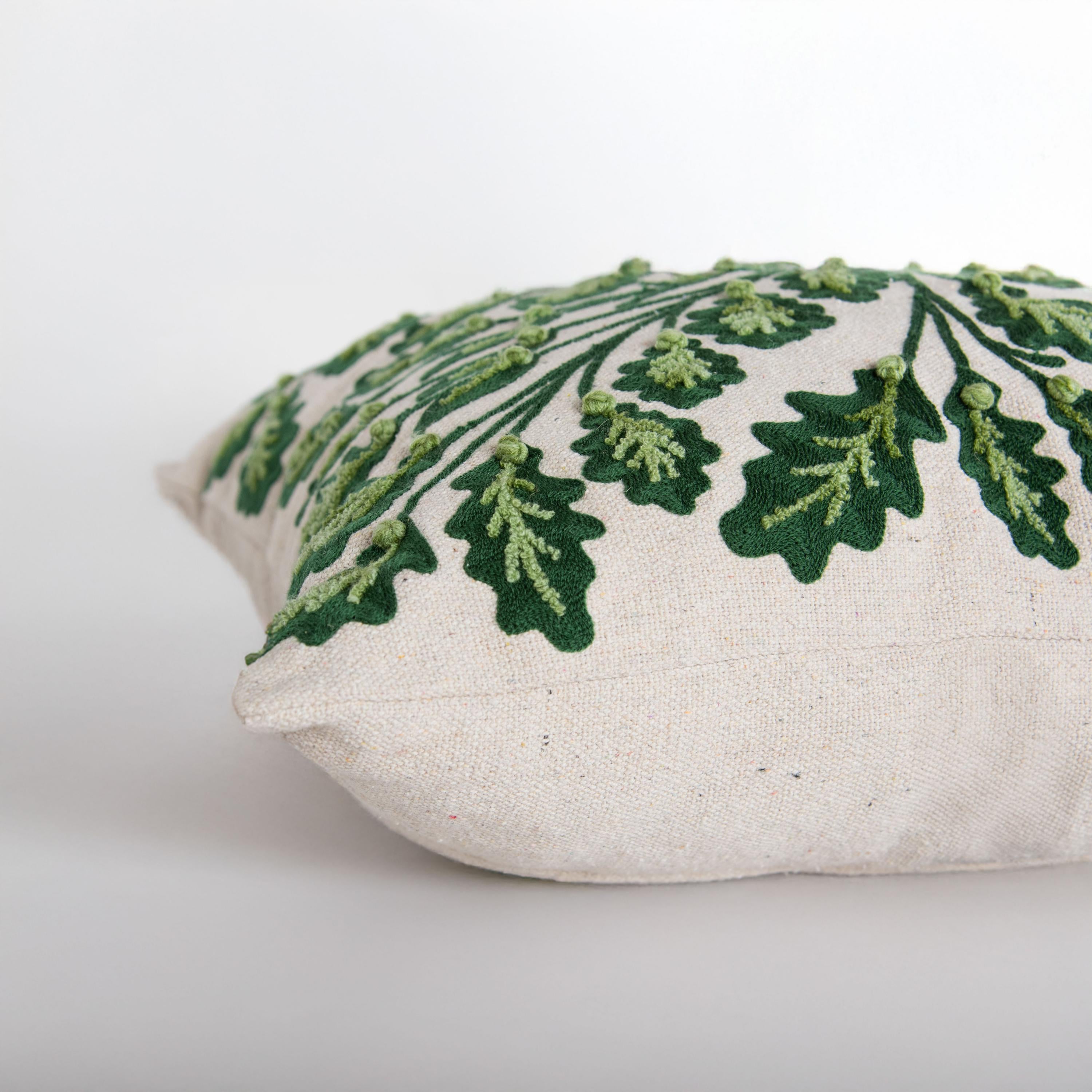 Embroidered Leaves Cotton Decorative Throw Pillow
