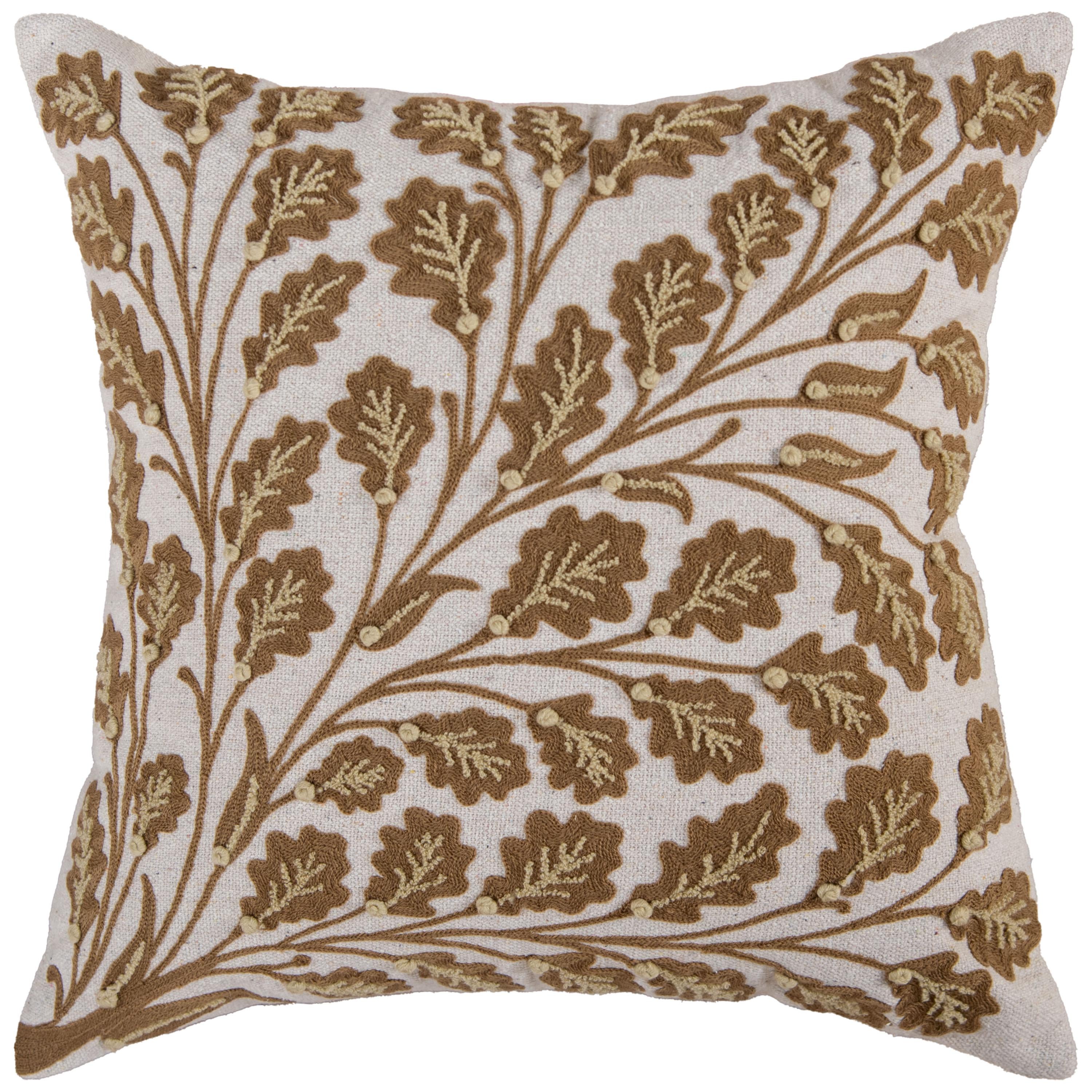 Embroidered Leaves Cotton Decorative Throw Pillow