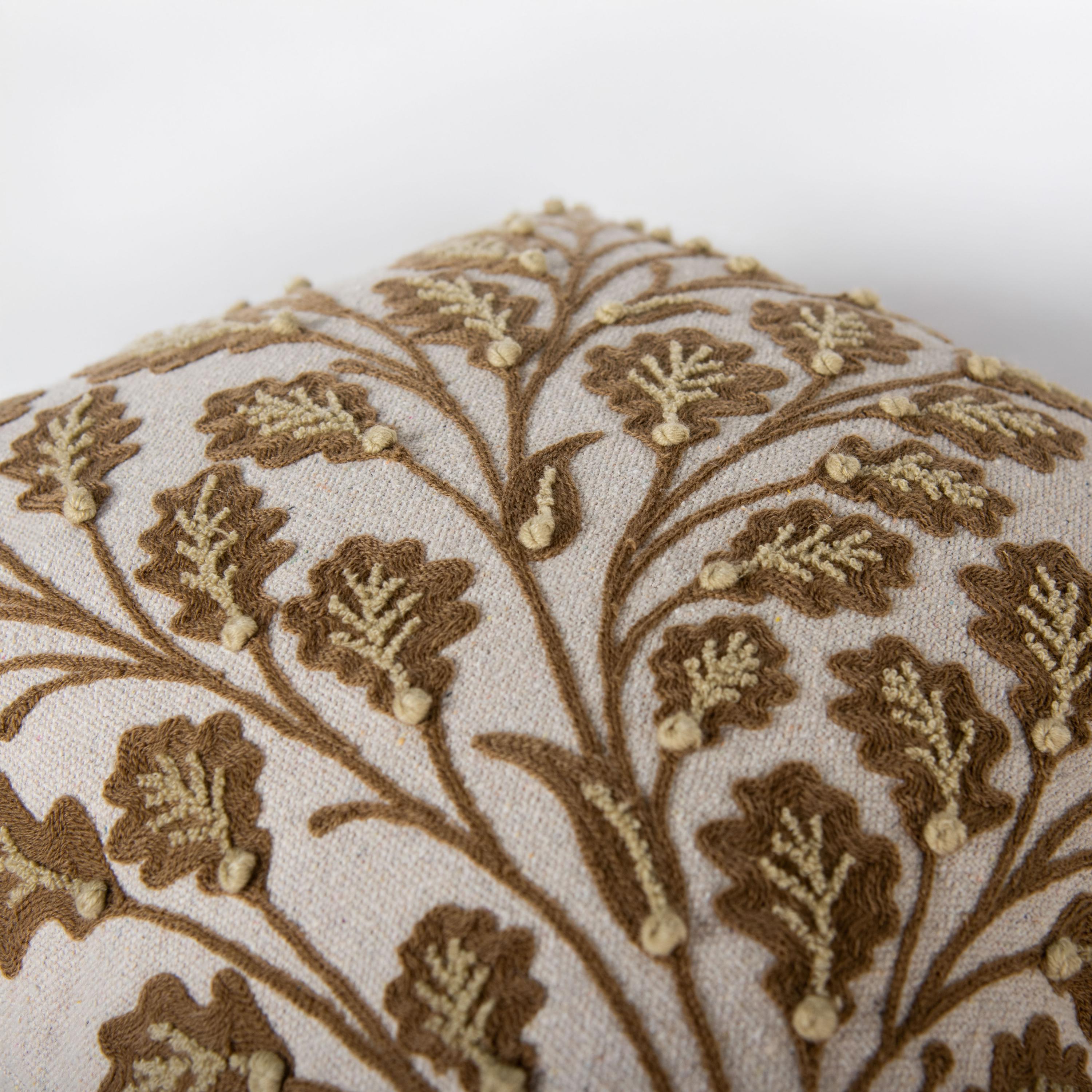 Embroidered Leaves Cotton Decorative Throw Pillow