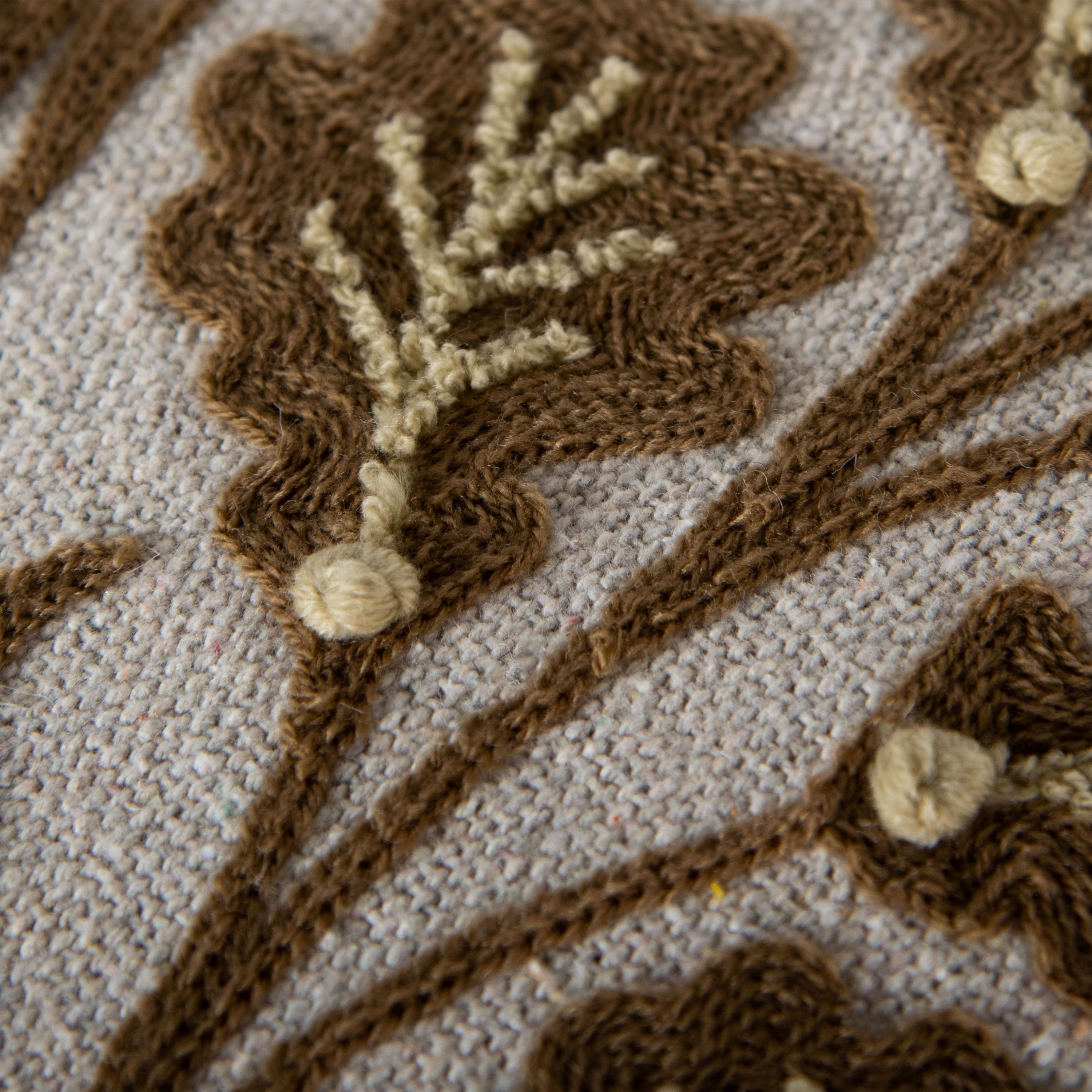Embroidered Leaves Cotton Decorative Throw Pillow
