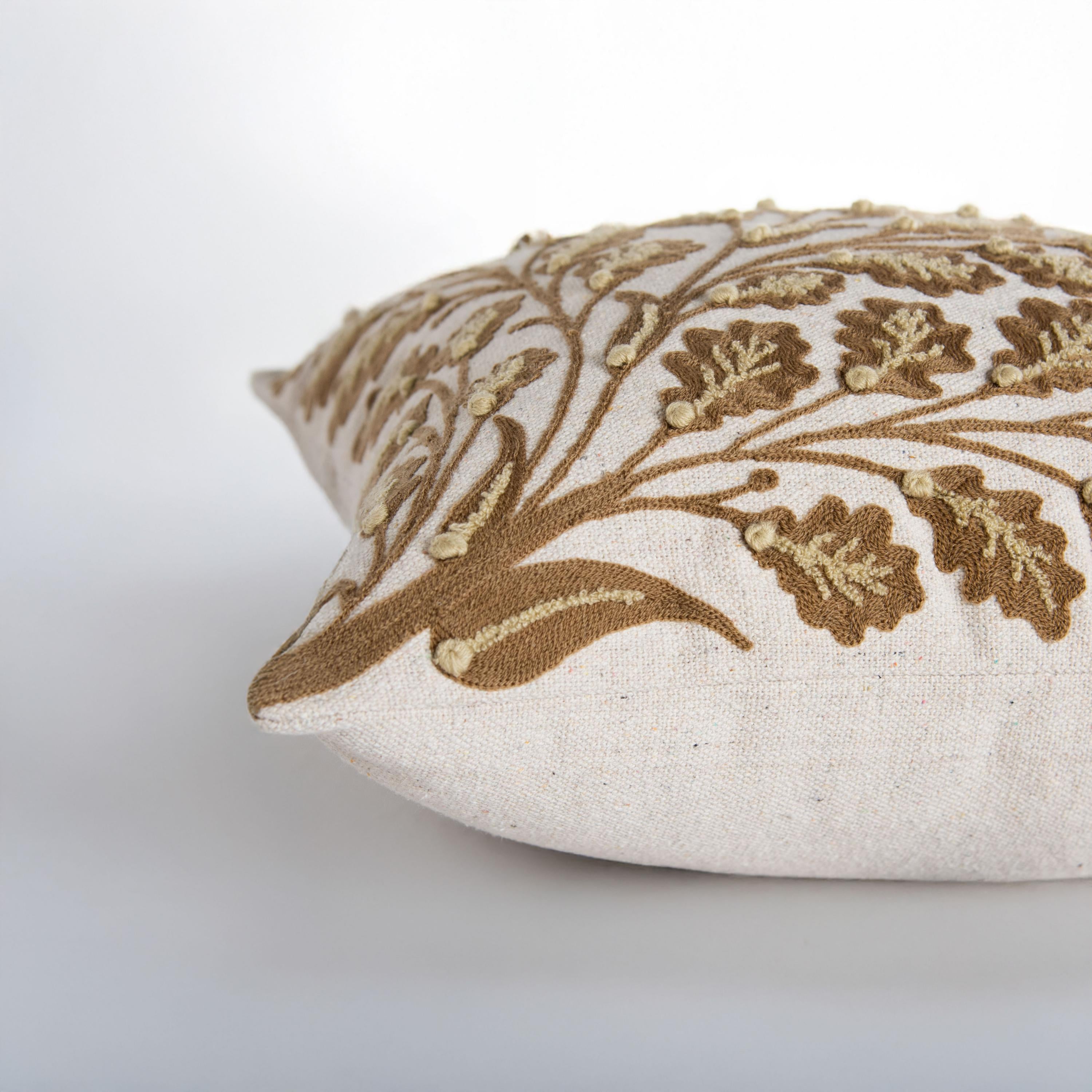 Embroidered Leaves Cotton Decorative Throw Pillow