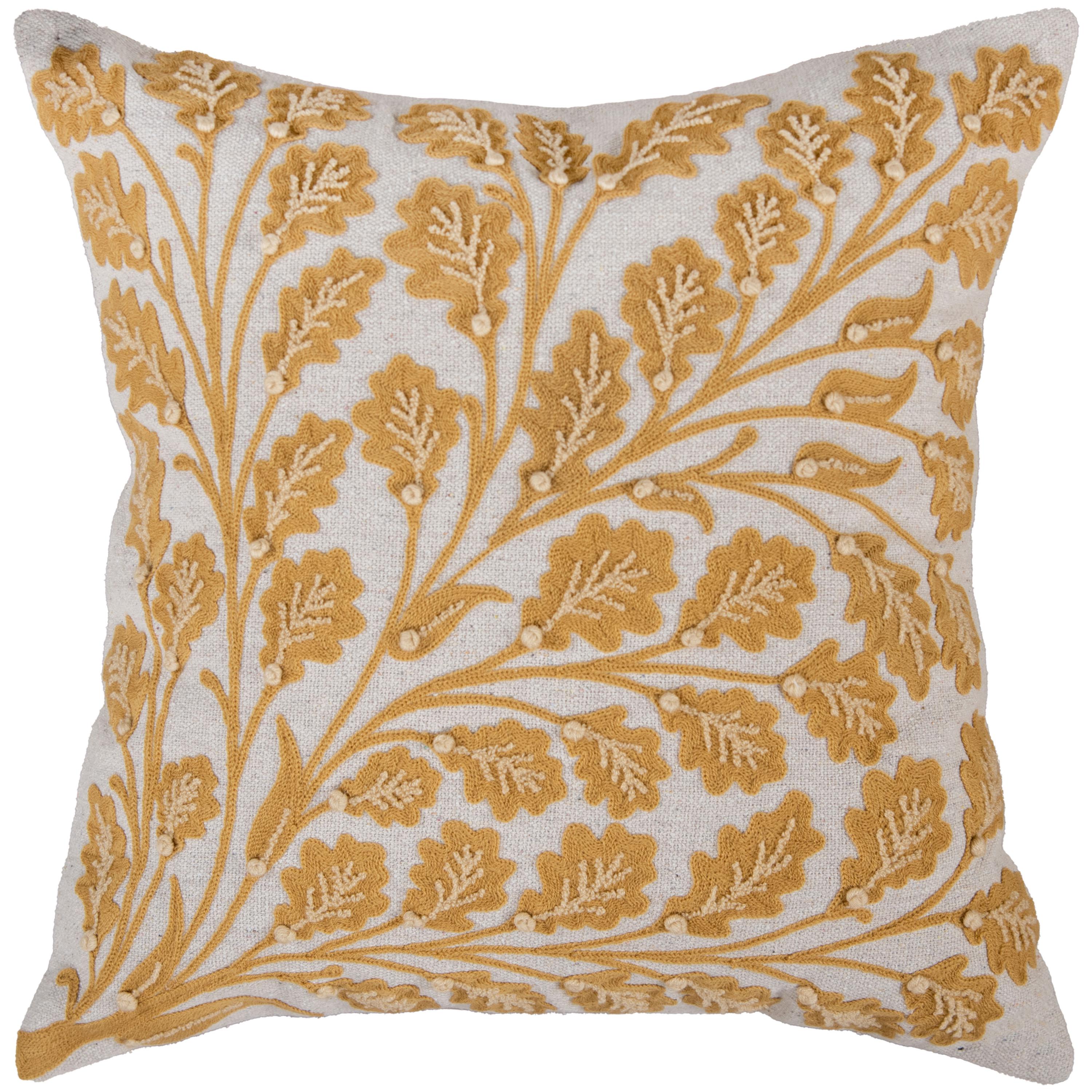 Embroidered Leaves Cotton Decorative Throw Pillow
