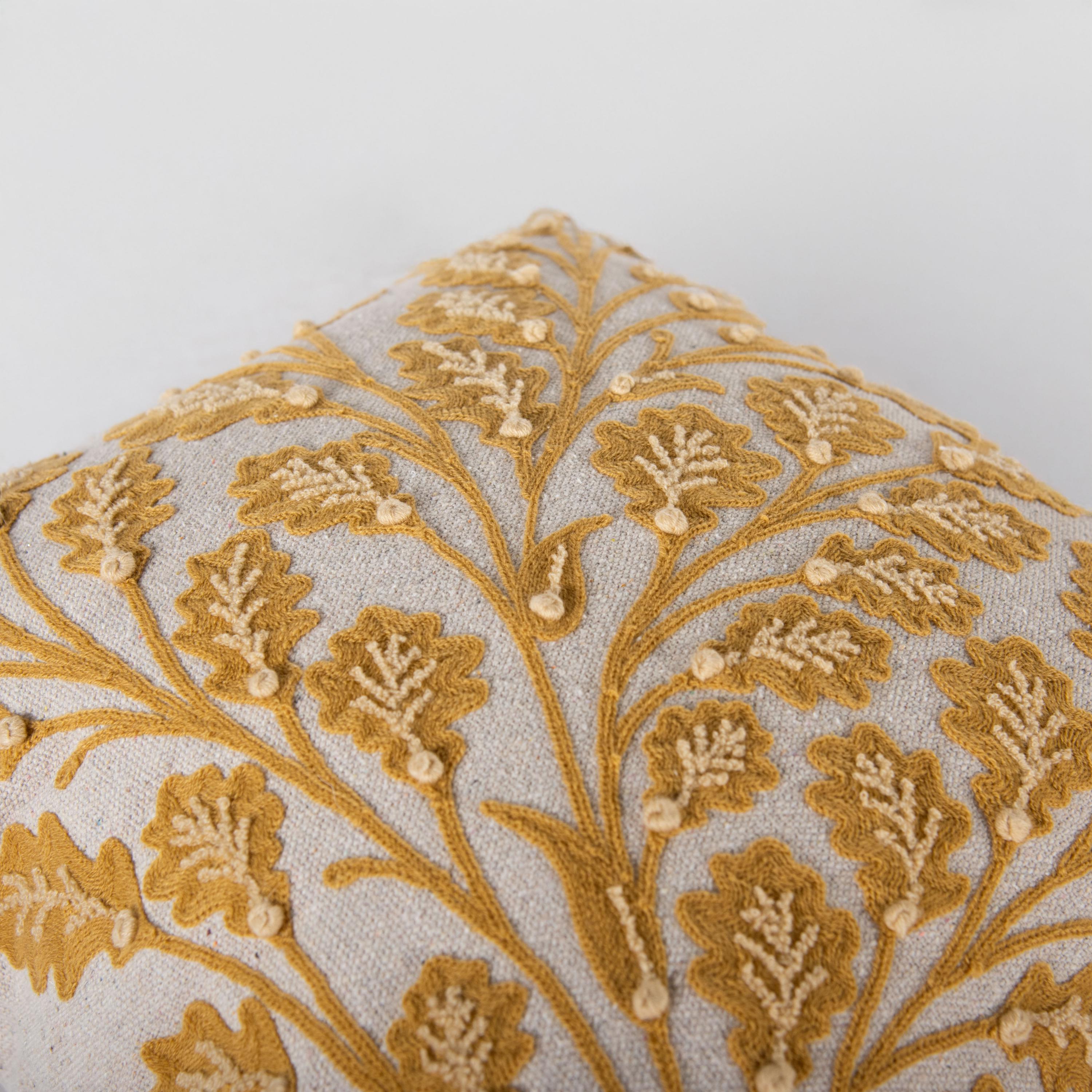 Embroidered Leaves Cotton Decorative Throw Pillow