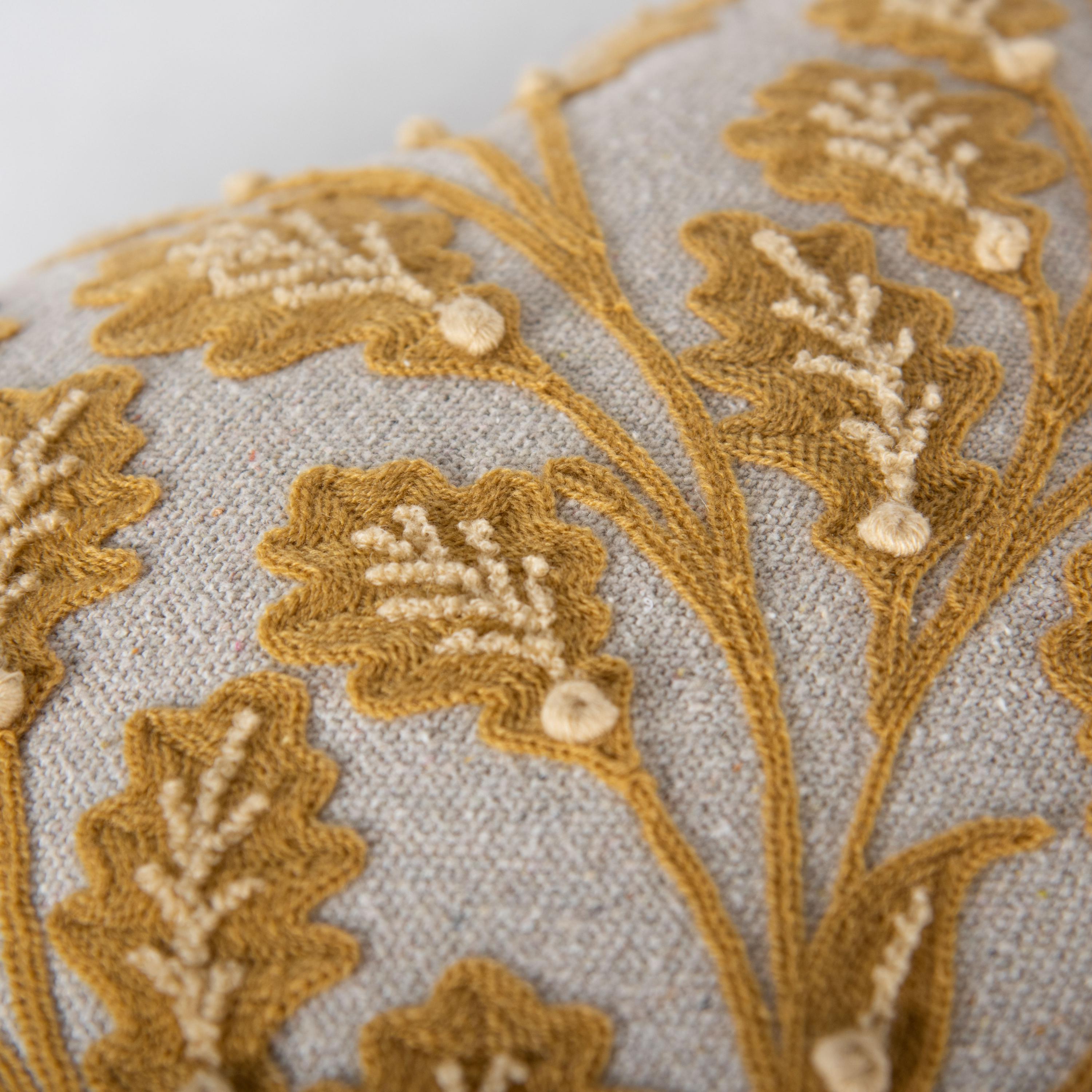 Embroidered Leaves Cotton Decorative Throw Pillow