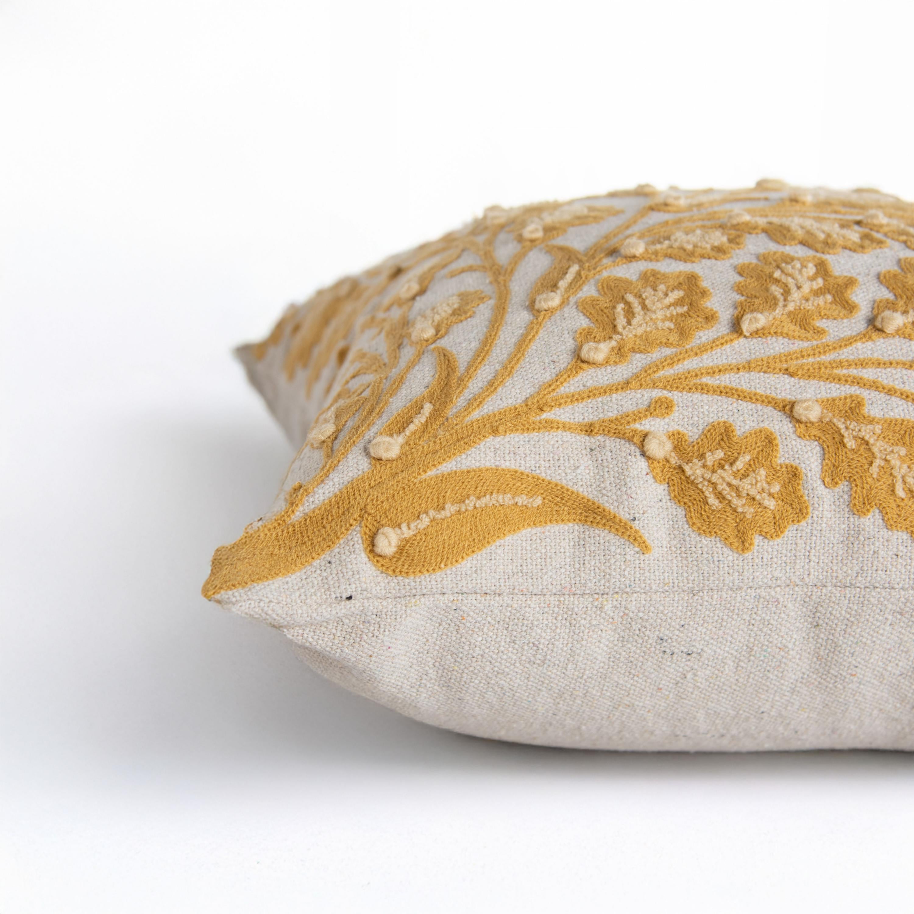 Embroidered Leaves Cotton Decorative Throw Pillow