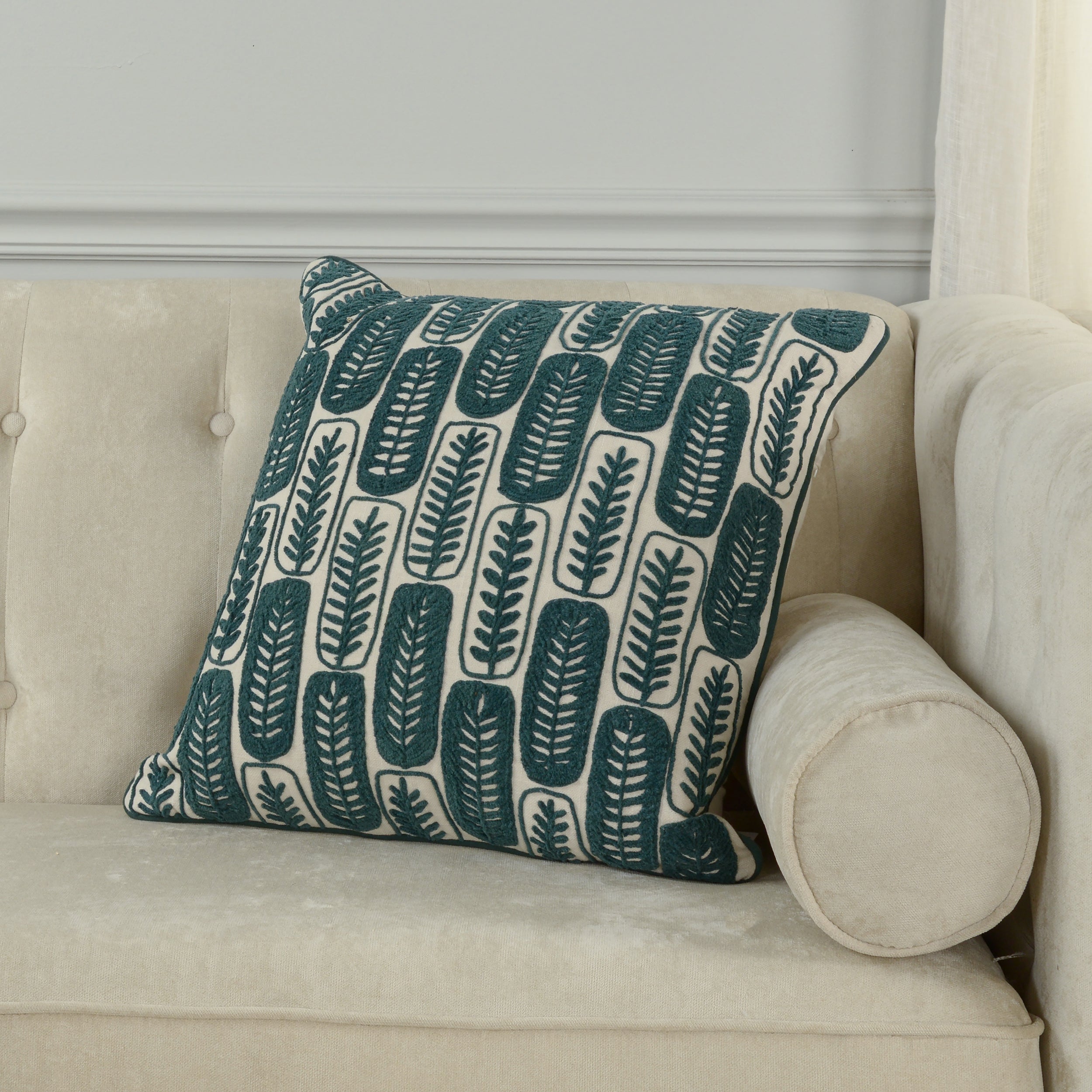 Roscoe Embroidered Leaf Tile Pillow