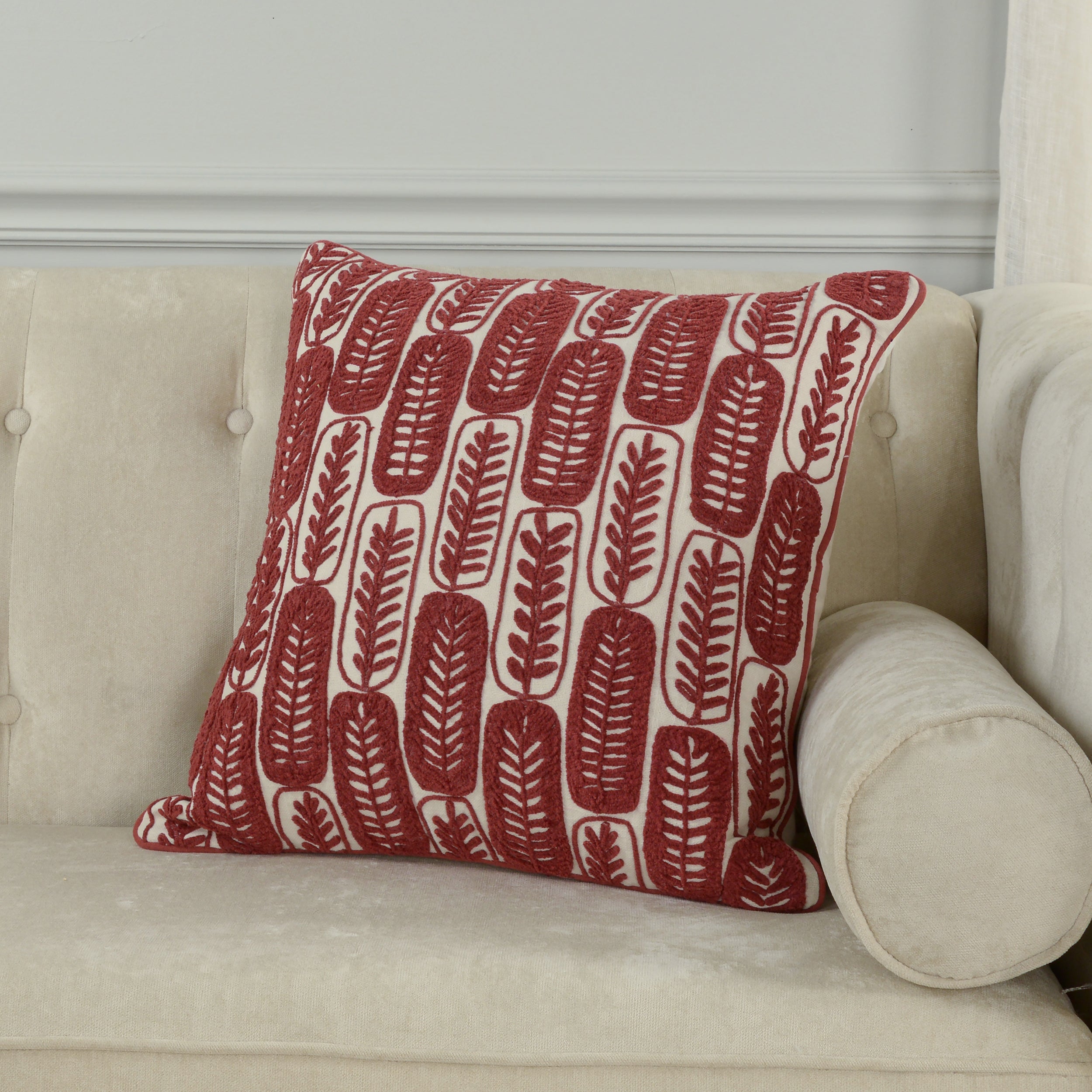 Roscoe Embroidered Leaf Tile Pillow