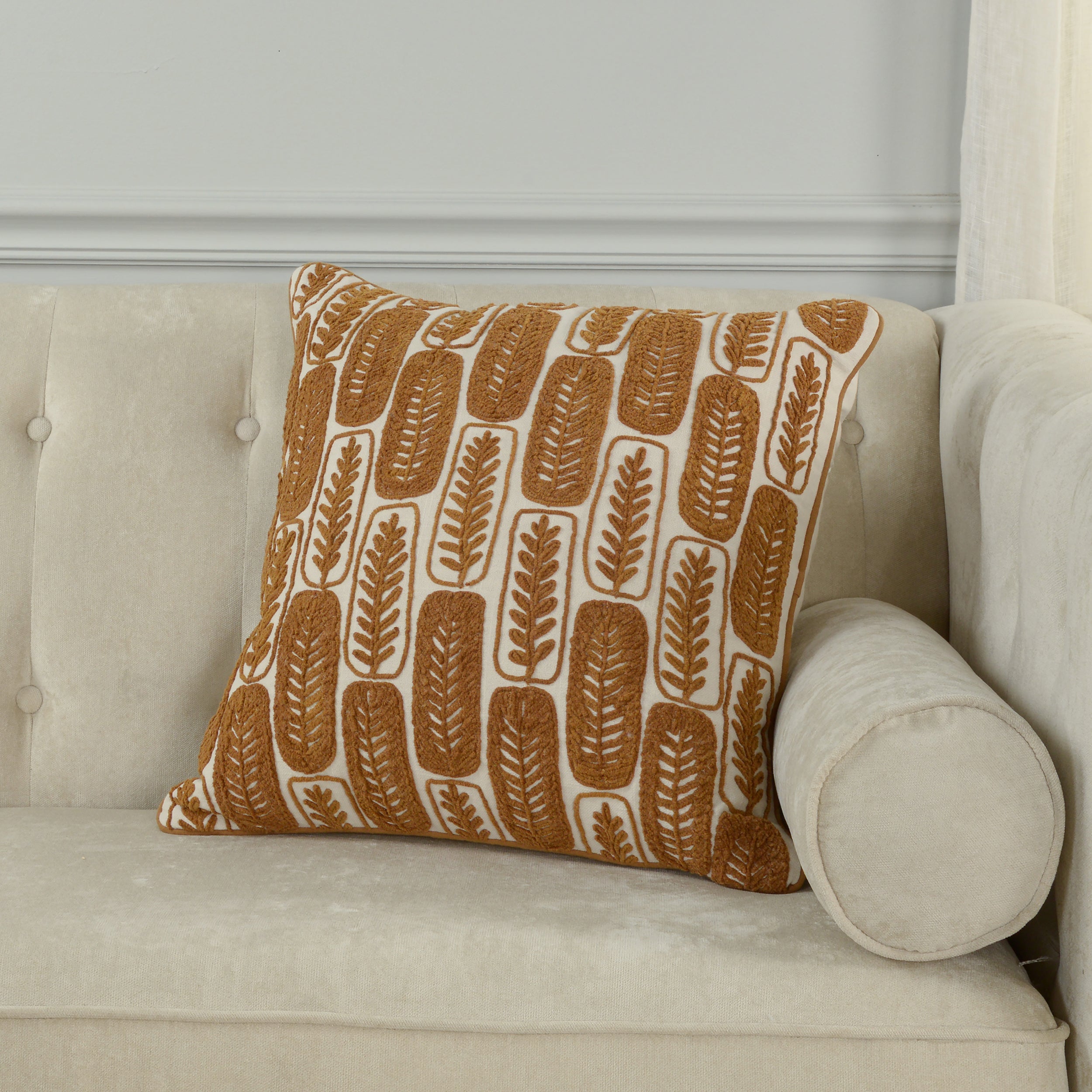 Roscoe Embroidered Leaf Tile Pillow