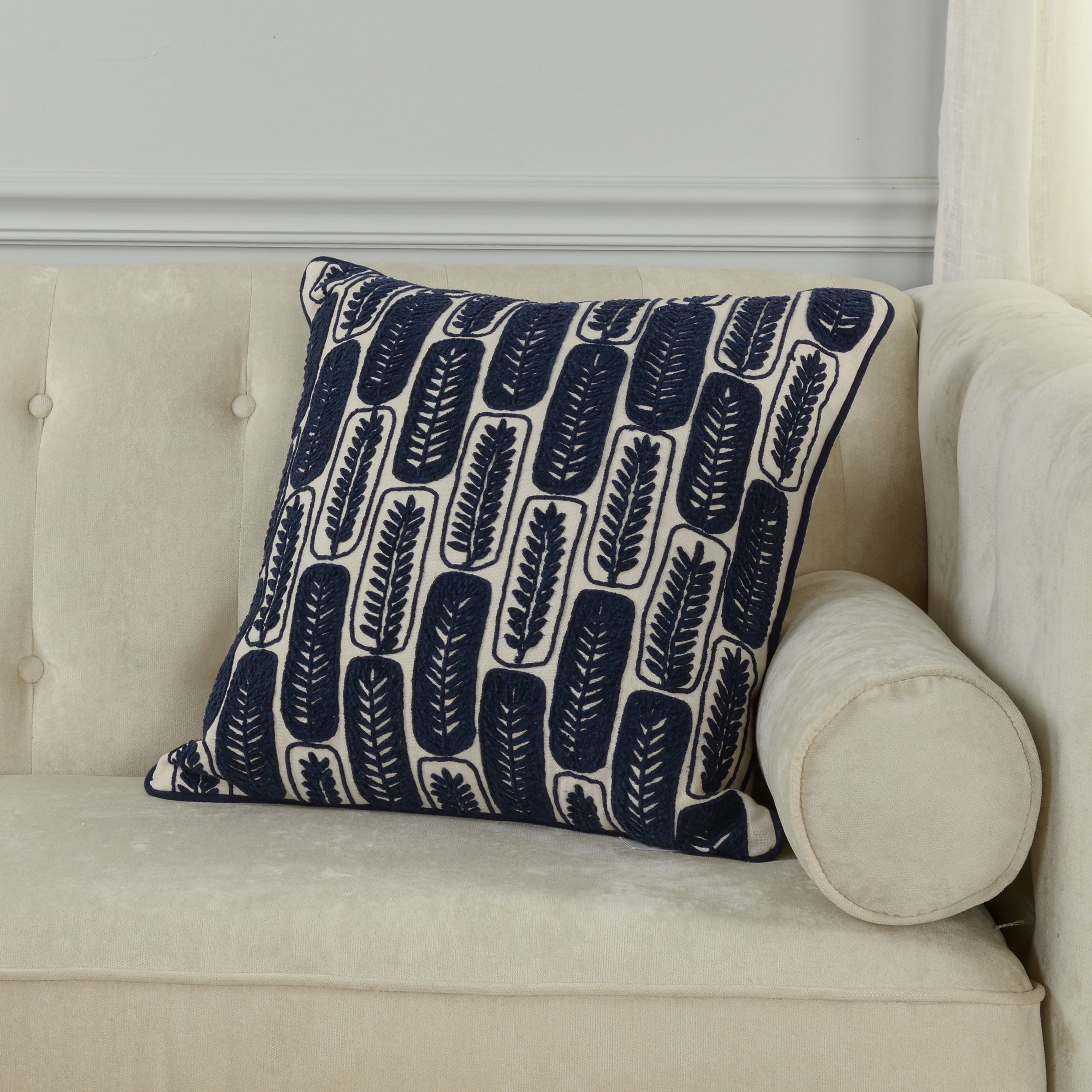 Roscoe Embroidered Leaf Tile Pillow