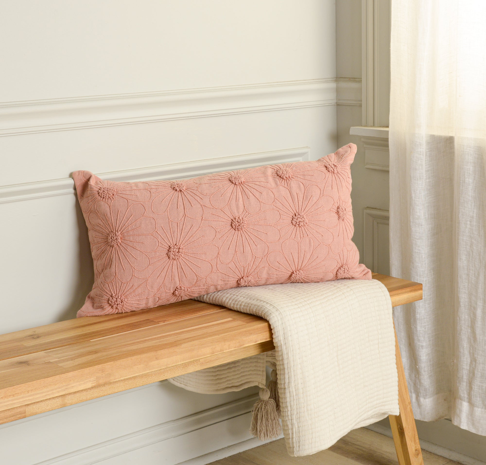 Solid Cotton Botanical Decorative Throw Pillow