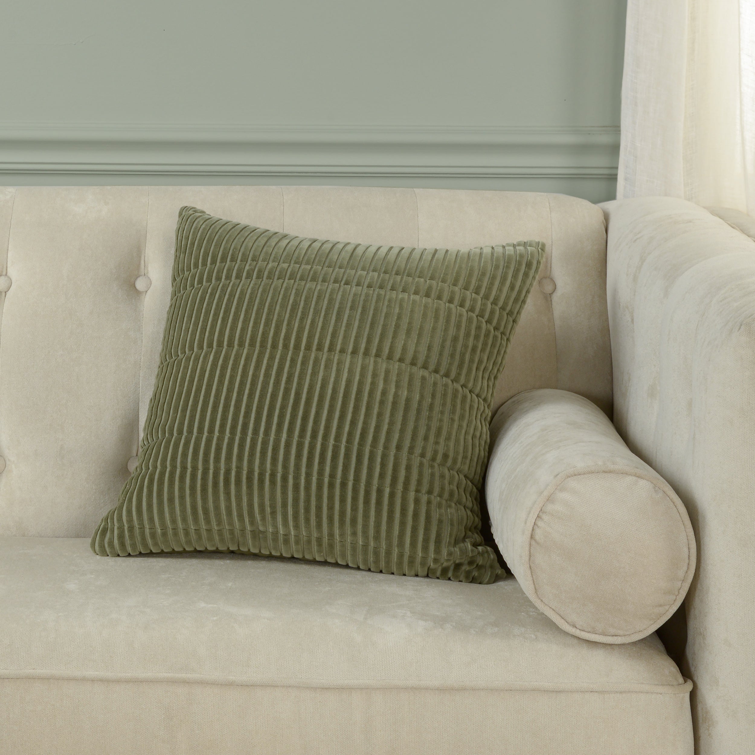 Cotton Velvet Tonal Stripe Flanged Decorative Throw Pillow
