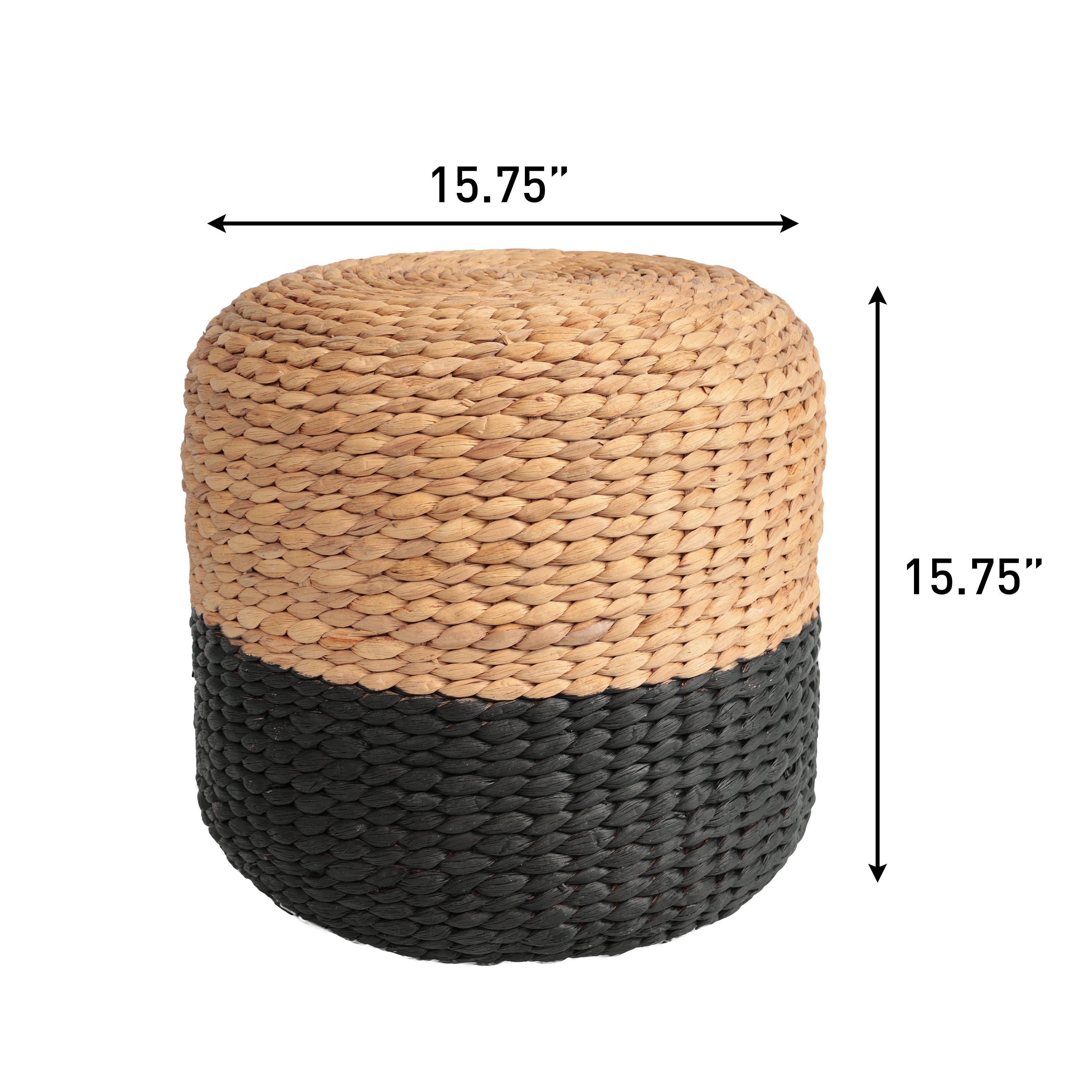 Aimee 15.7" Modern Two-Tone Hand-Woven Hyacinth Stool/Ottoman