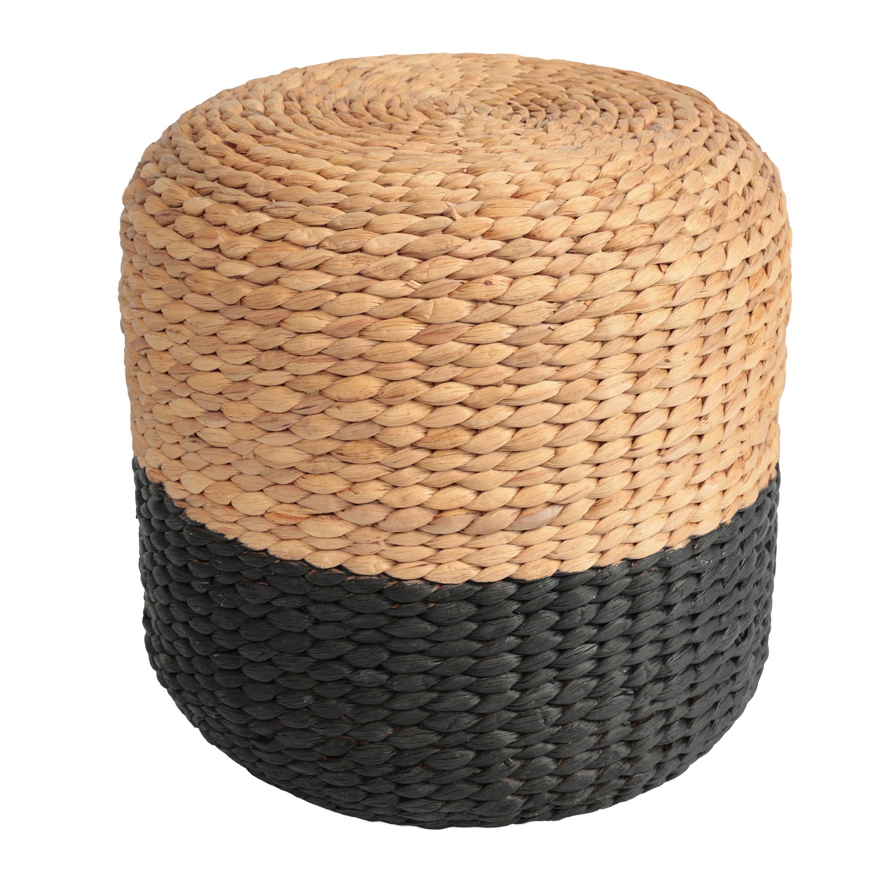 Aimee 15.7" Modern Two-Tone Hand-Woven Hyacinth Stool/Ottoman