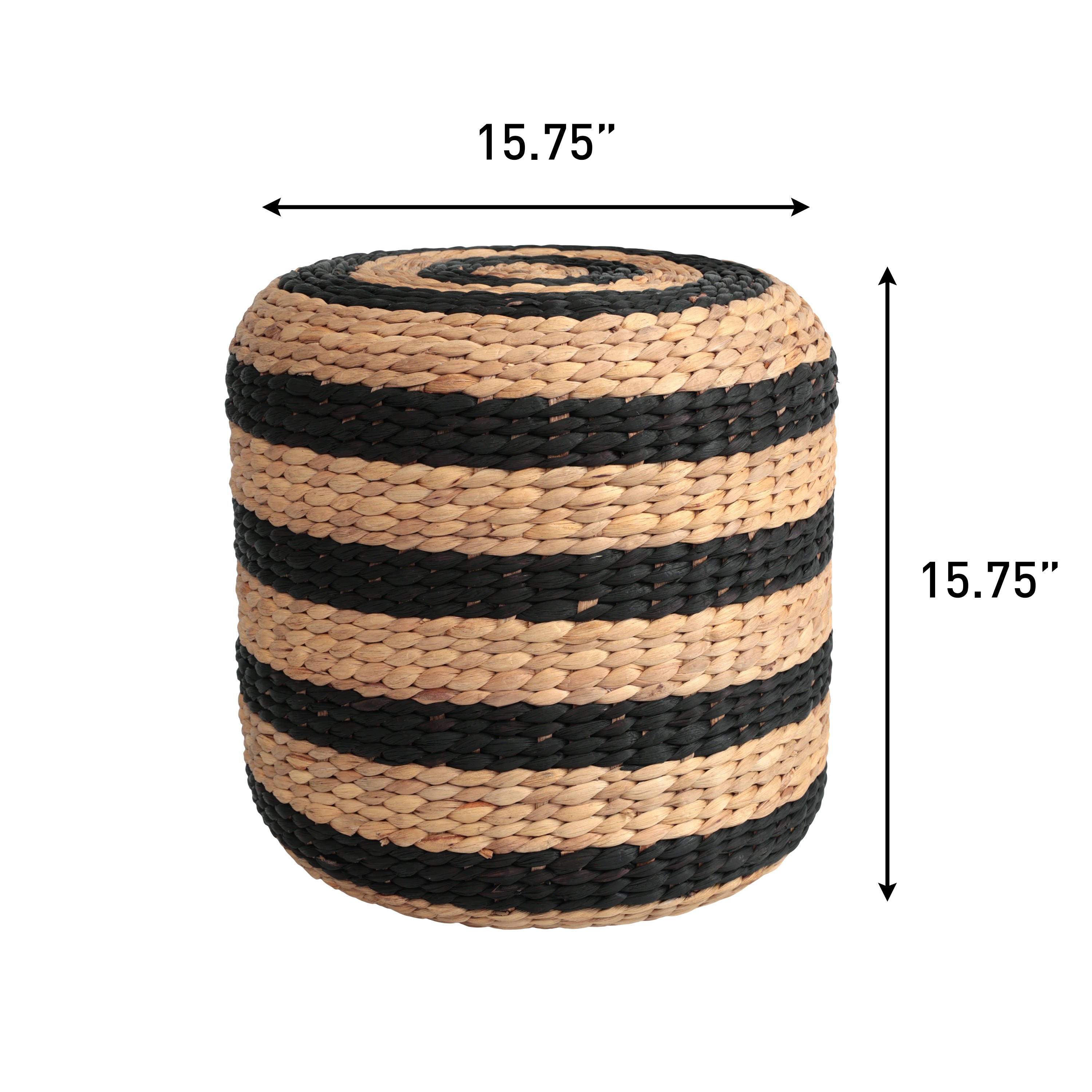 Aimee 15.7" Striped Modern Hand-Woven Hyacinth Stool/Ottoman