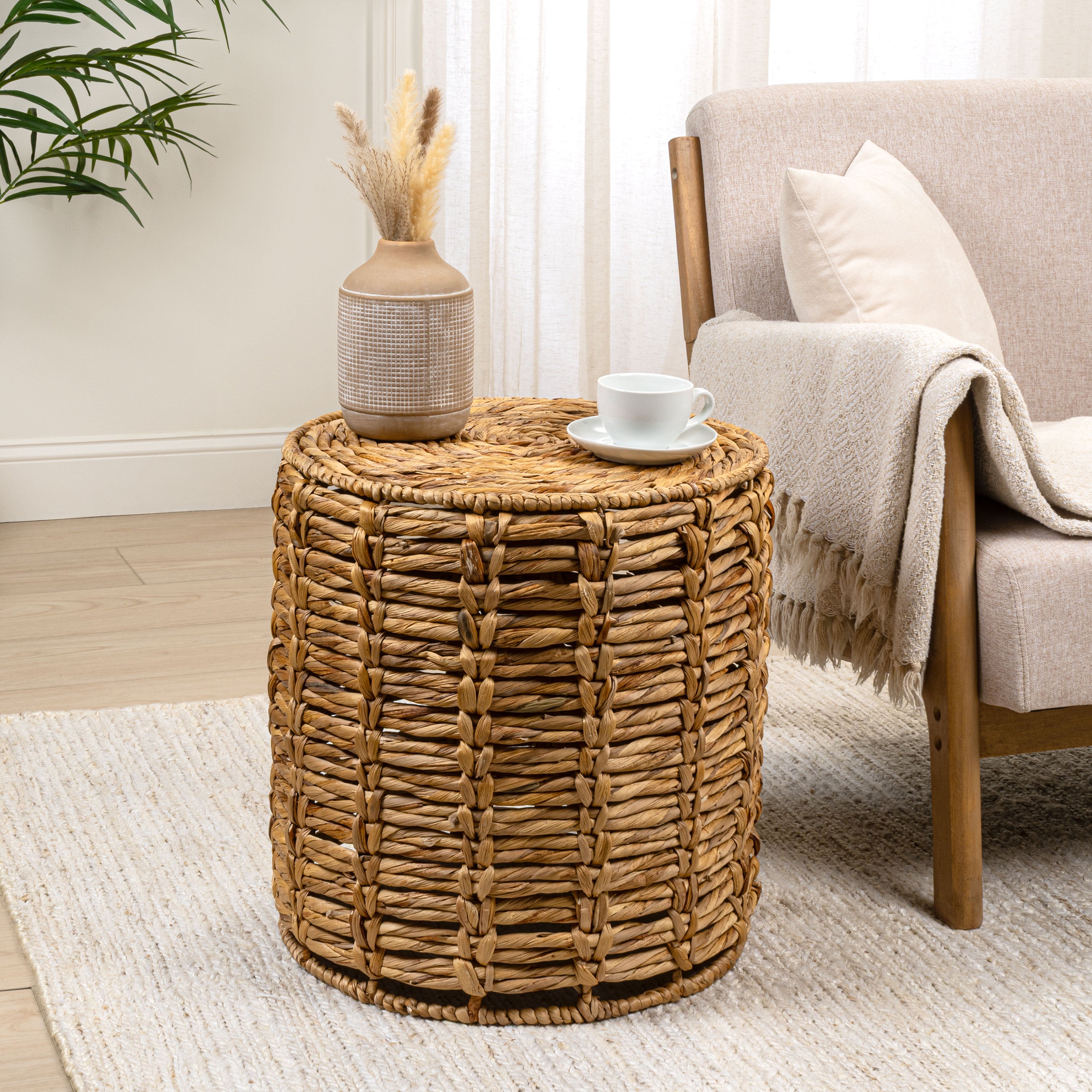Zaria Coastal Bohemian Handwoven Water Hyacinth Nesting Round Accent Table, Set of 3