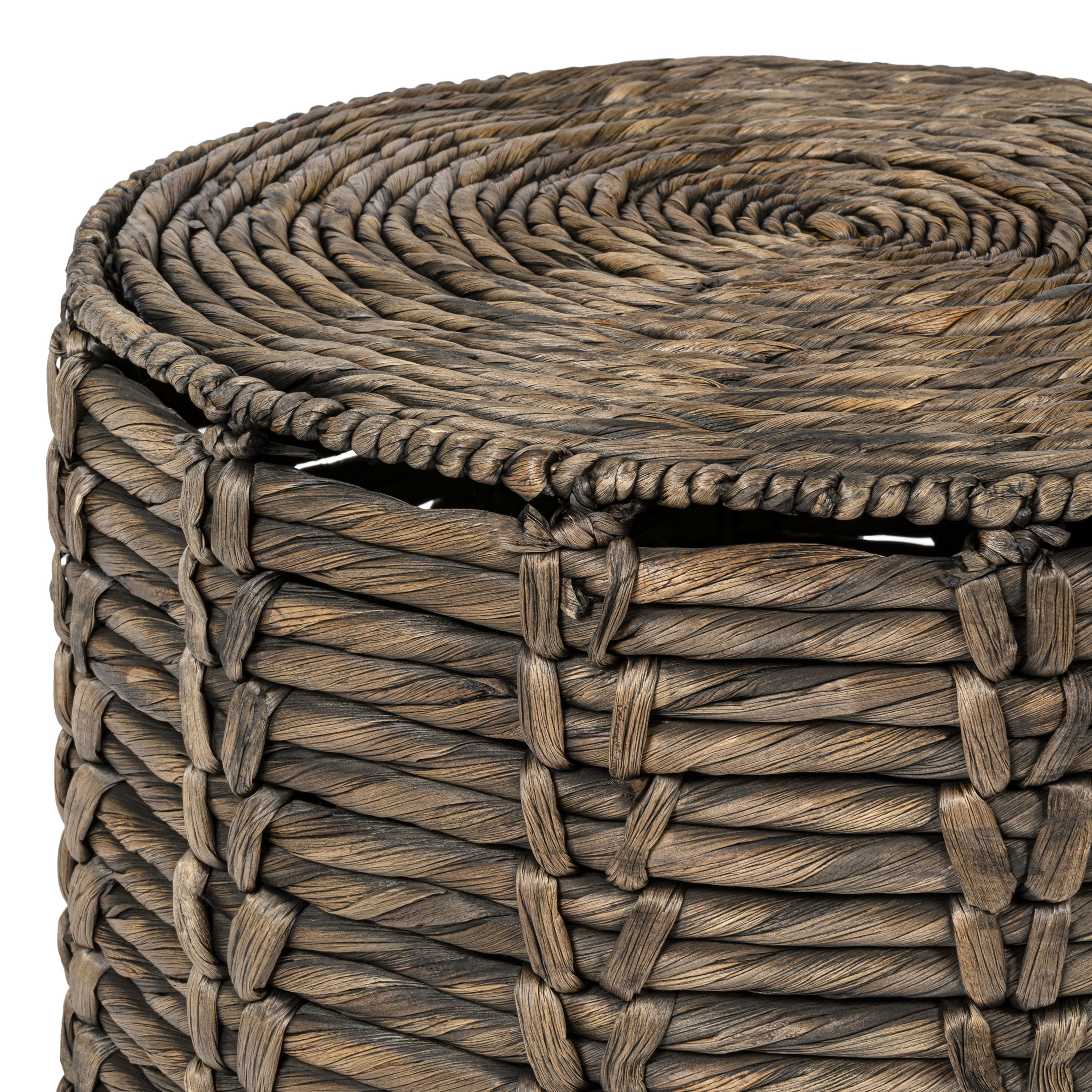 Zaria Coastal Bohemian Handwoven Water Hyacinth Nesting Round Accent Table, Set of 3