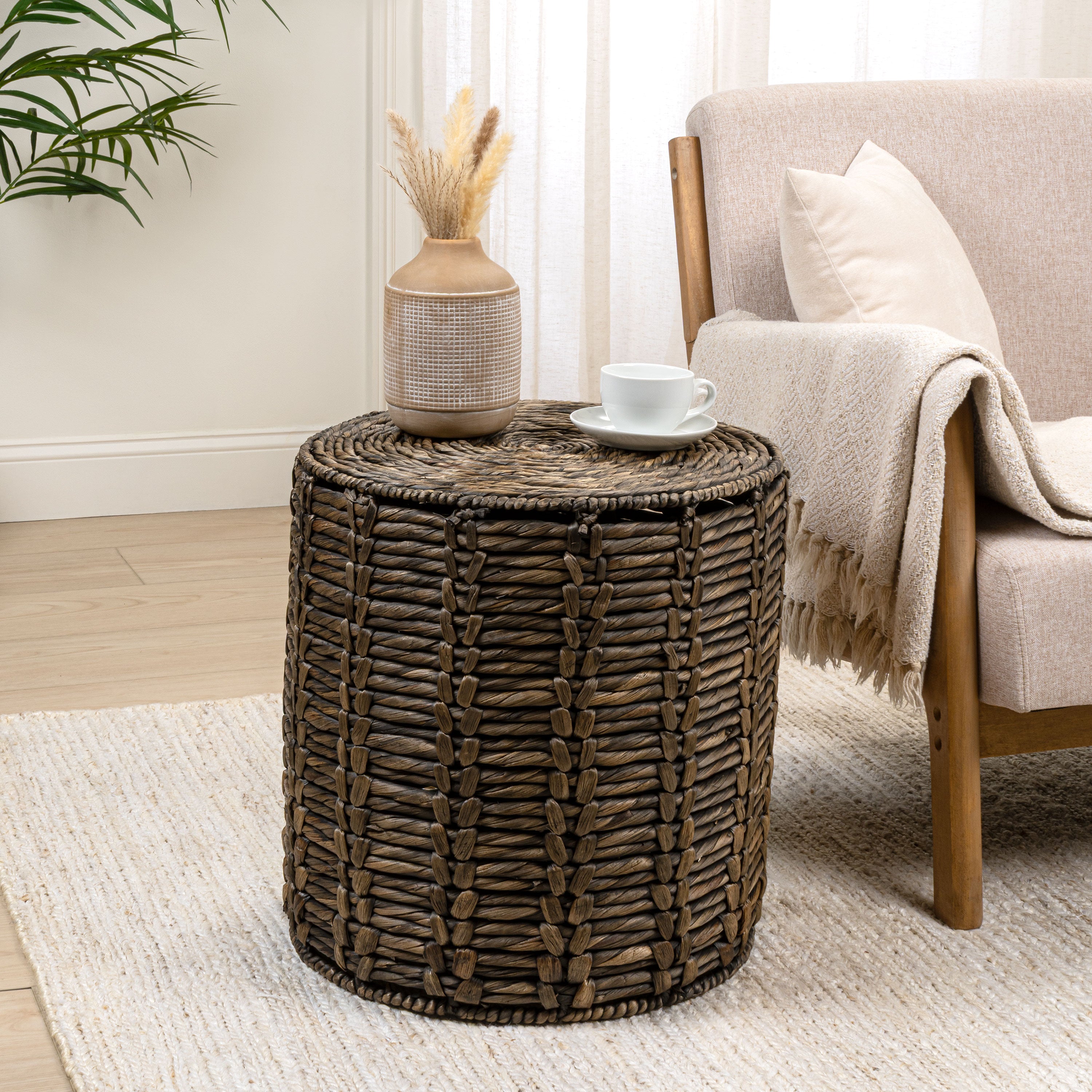 Zaria Coastal Bohemian Handwoven Water Hyacinth Nesting Round Accent Table, Set of 3