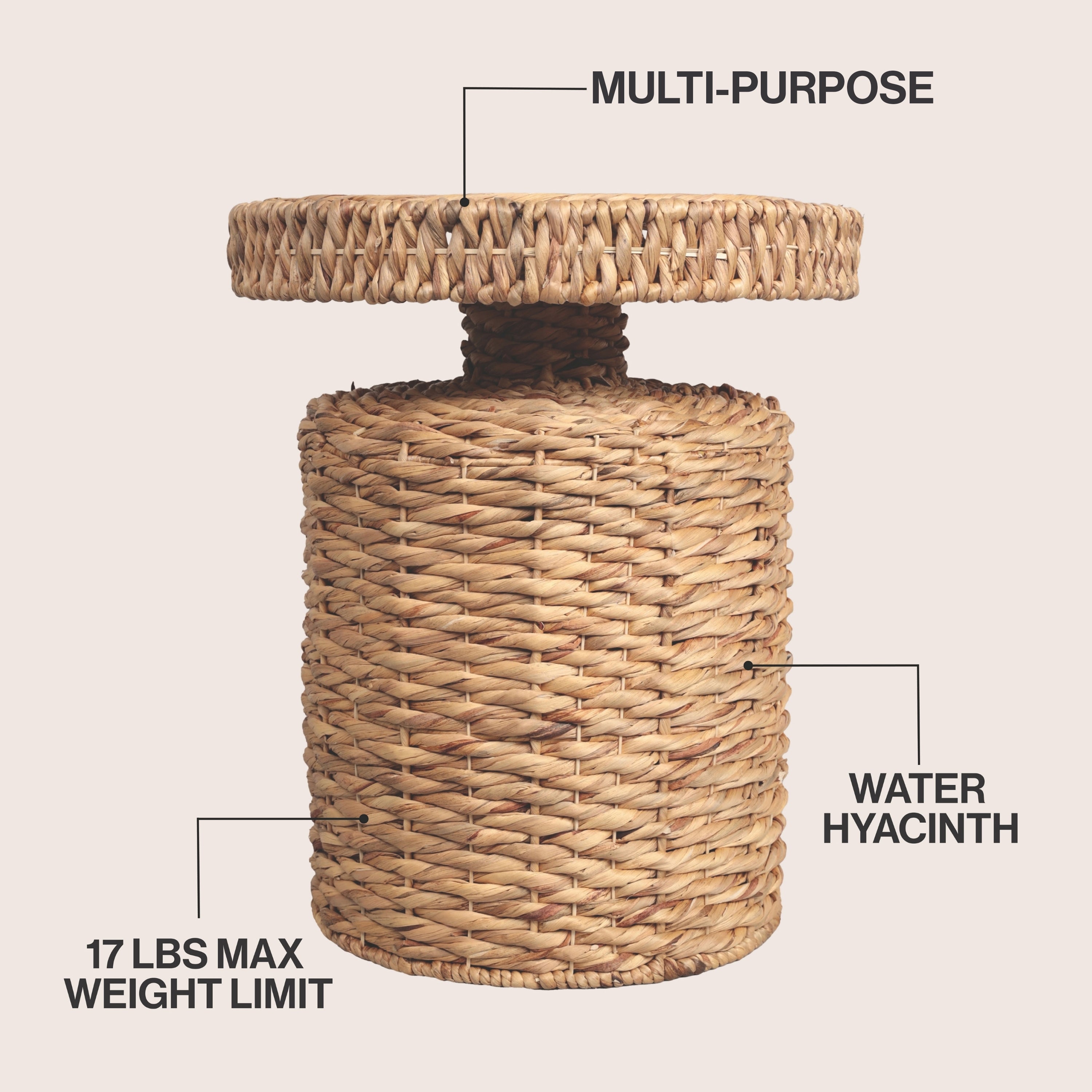 Marisol 19.65" Coastal Bohemian Handwoven Water Hyacinth Round Accent Side Table