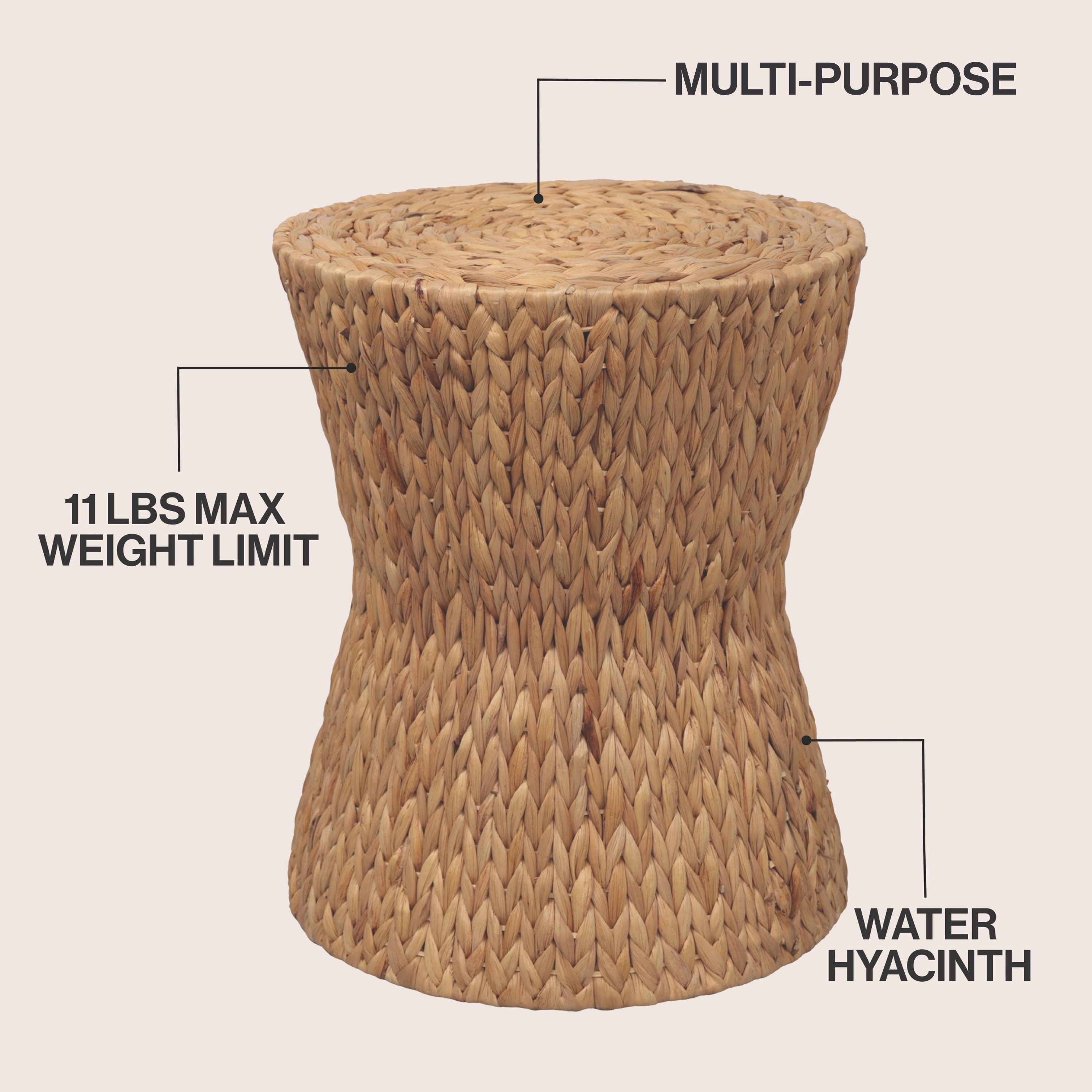 Natura 15.75" Coastal Bohemian Handwoven Water Hyacinth Round Hourglass End Table