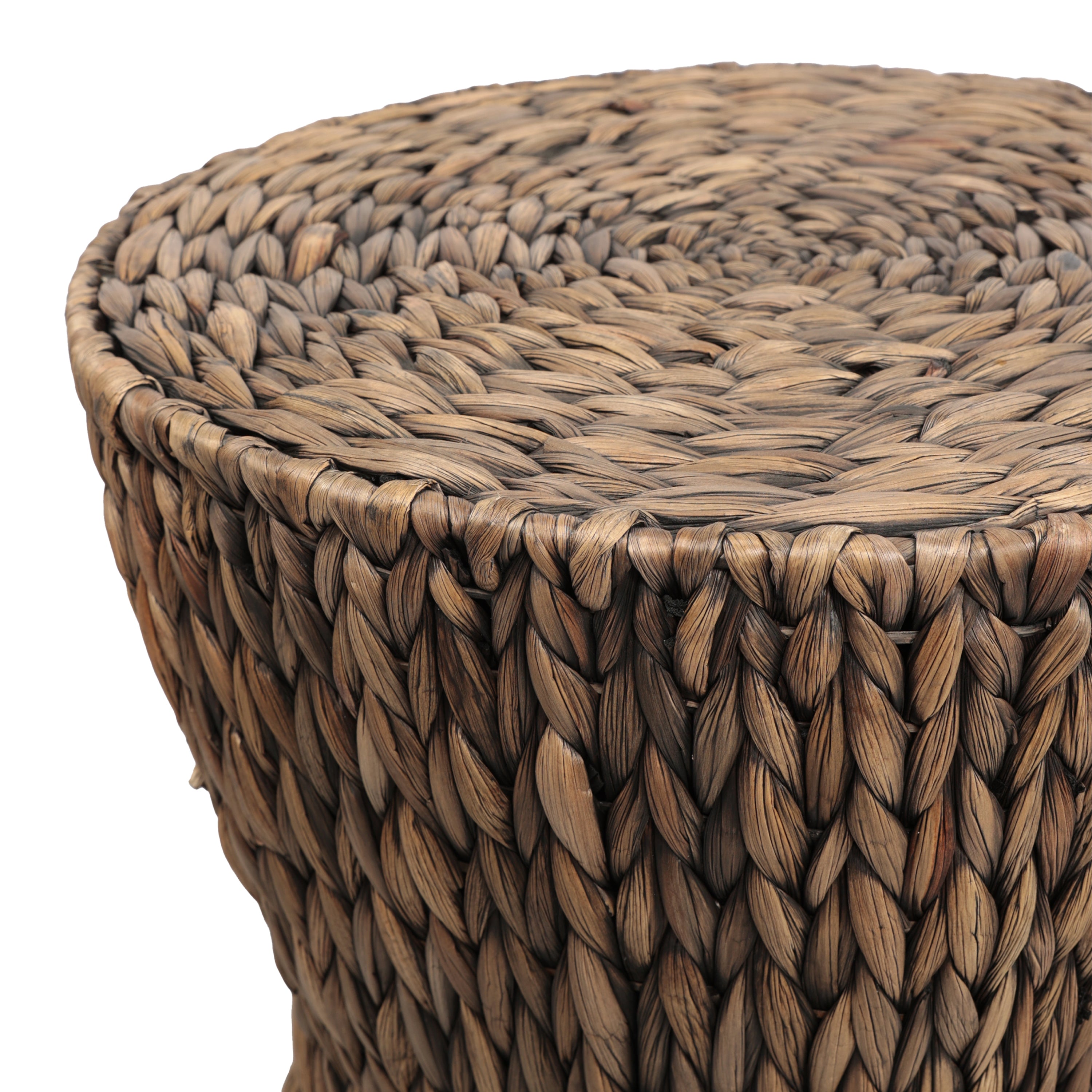 Natura 15.75" Coastal Bohemian Handwoven Water Hyacinth Round Hourglass End Table