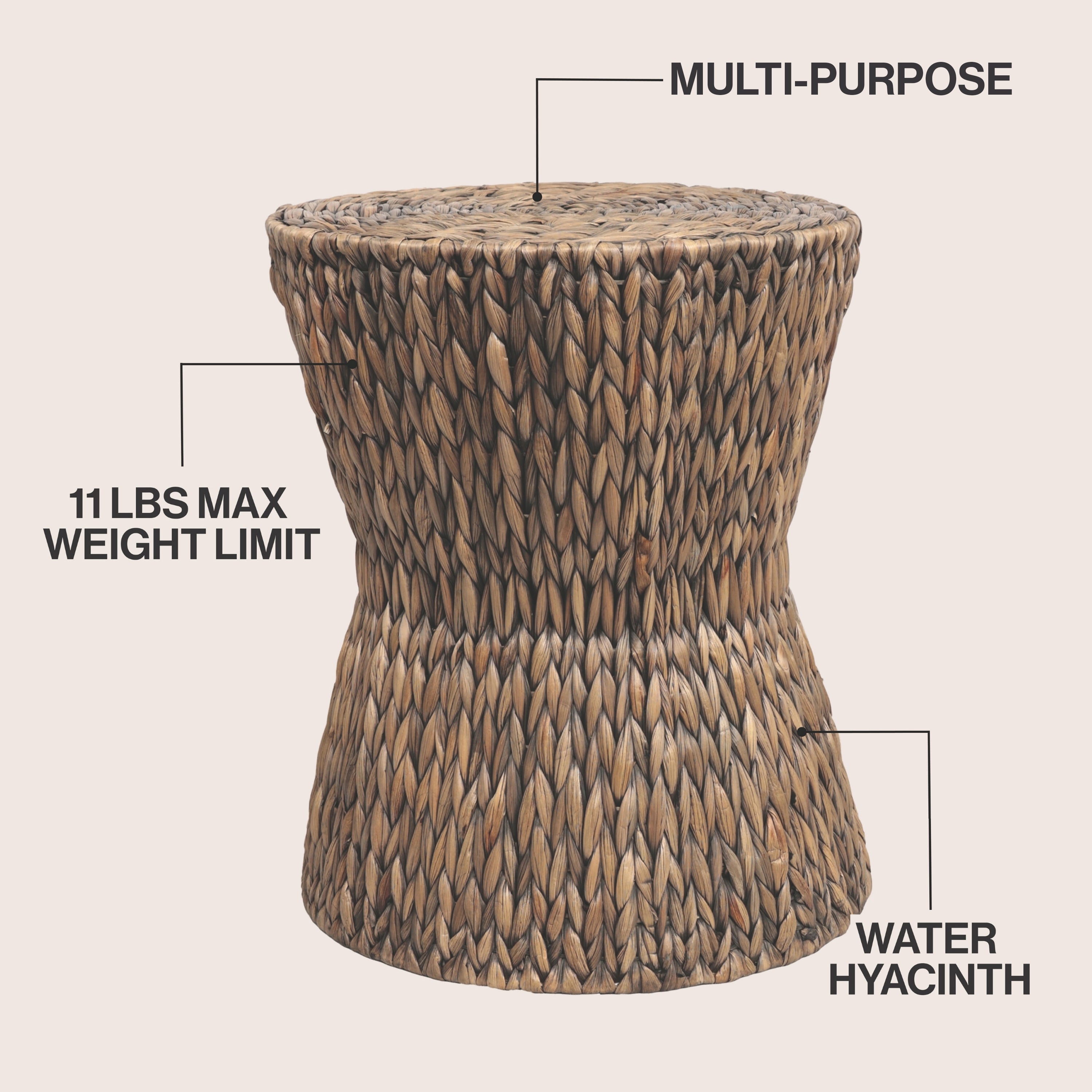 Natura 15.75" Coastal Bohemian Handwoven Water Hyacinth Round Hourglass End Table