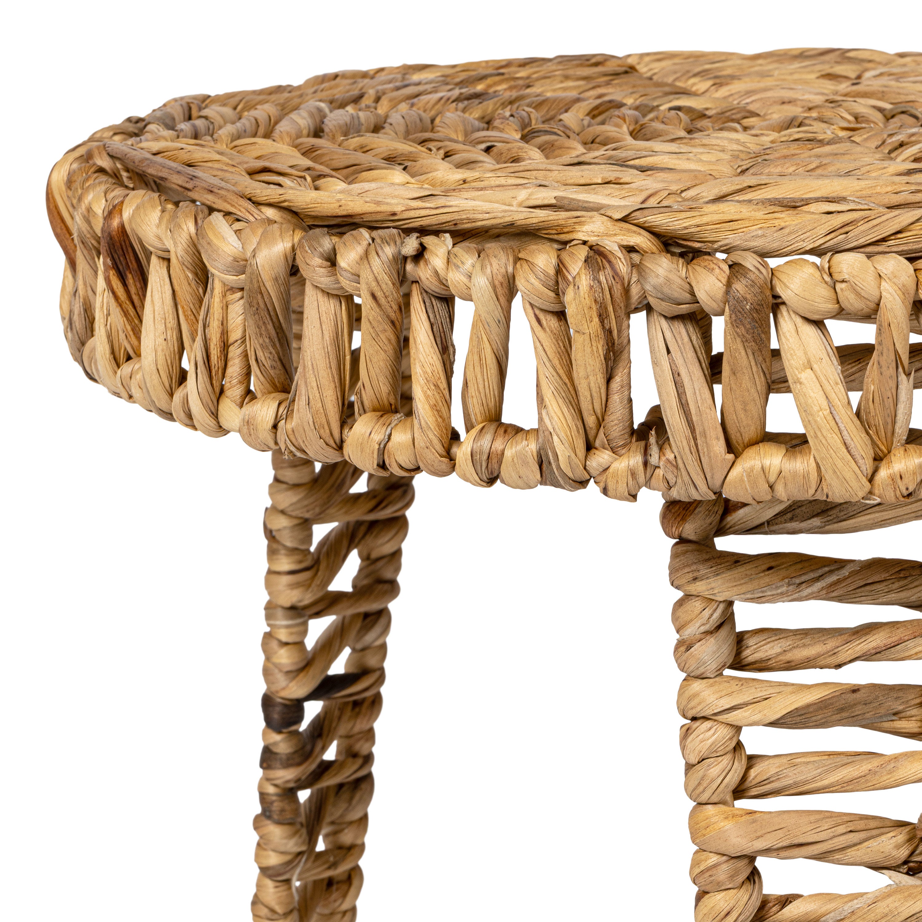 Amara 17" Coastal Bohemian Handwoven Water Hyacinth Round Tripod End Table