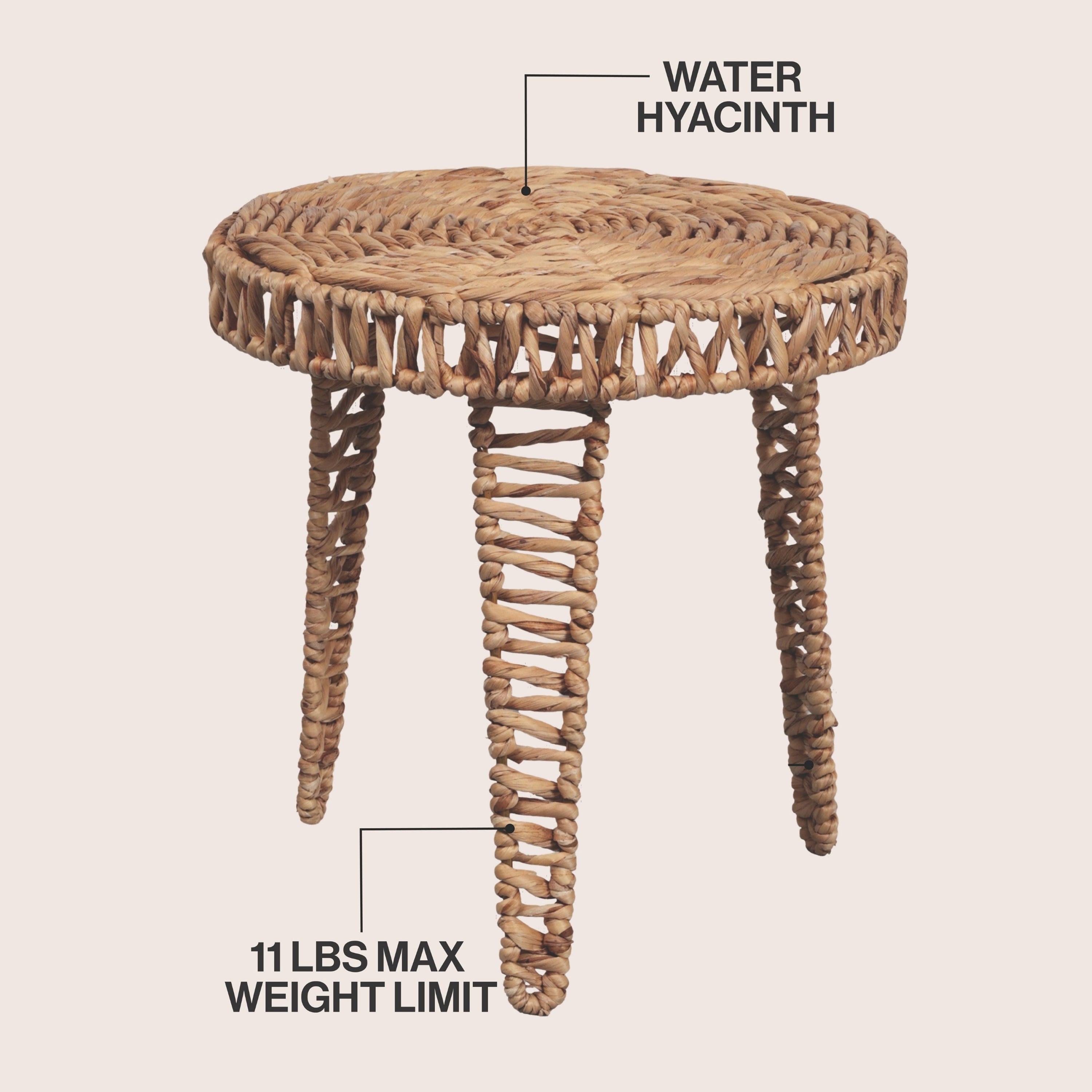 Amara 17" Coastal Bohemian Handwoven Water Hyacinth Round Tripod End Table