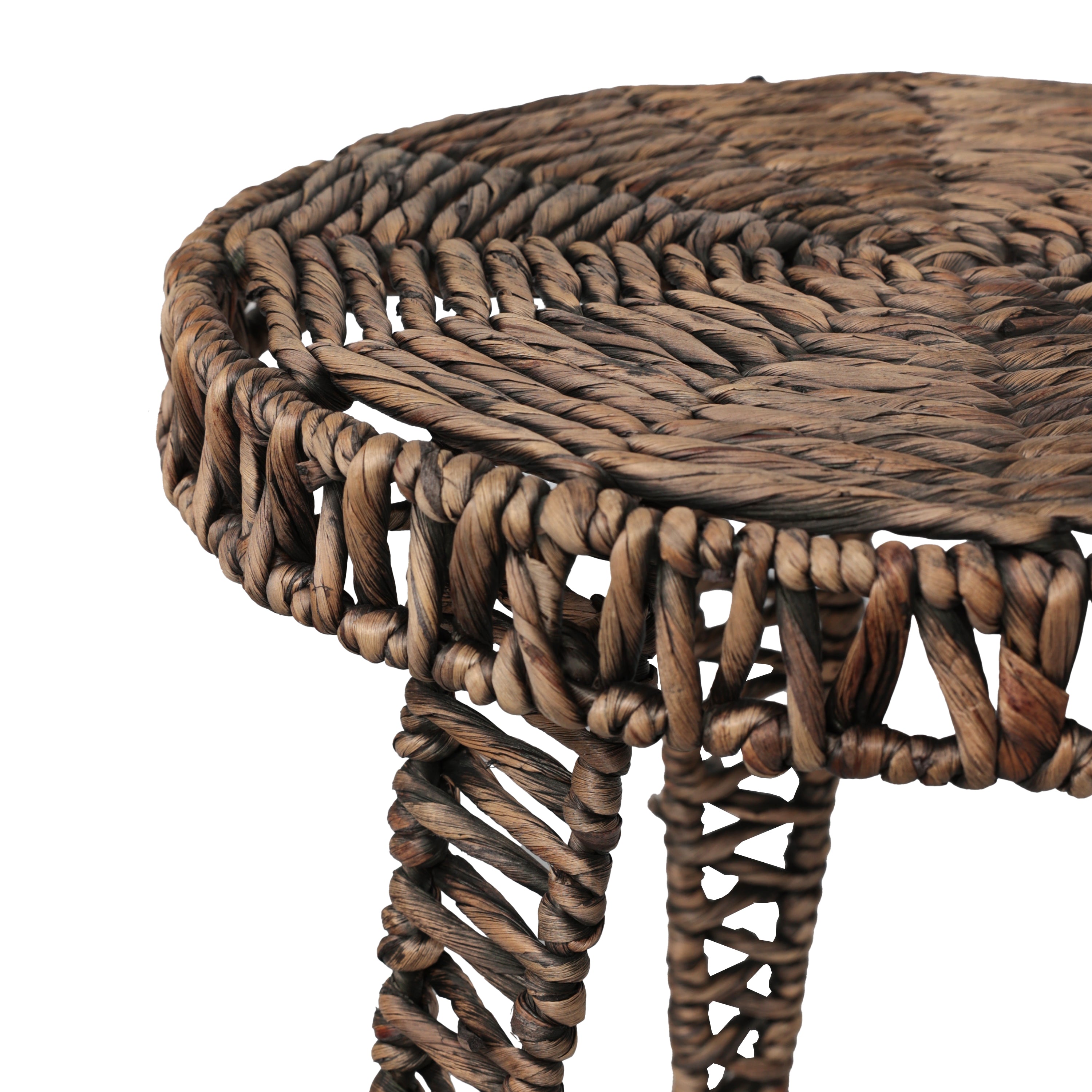 Amara 17" Coastal Bohemian Handwoven Water Hyacinth Round Tripod End Table