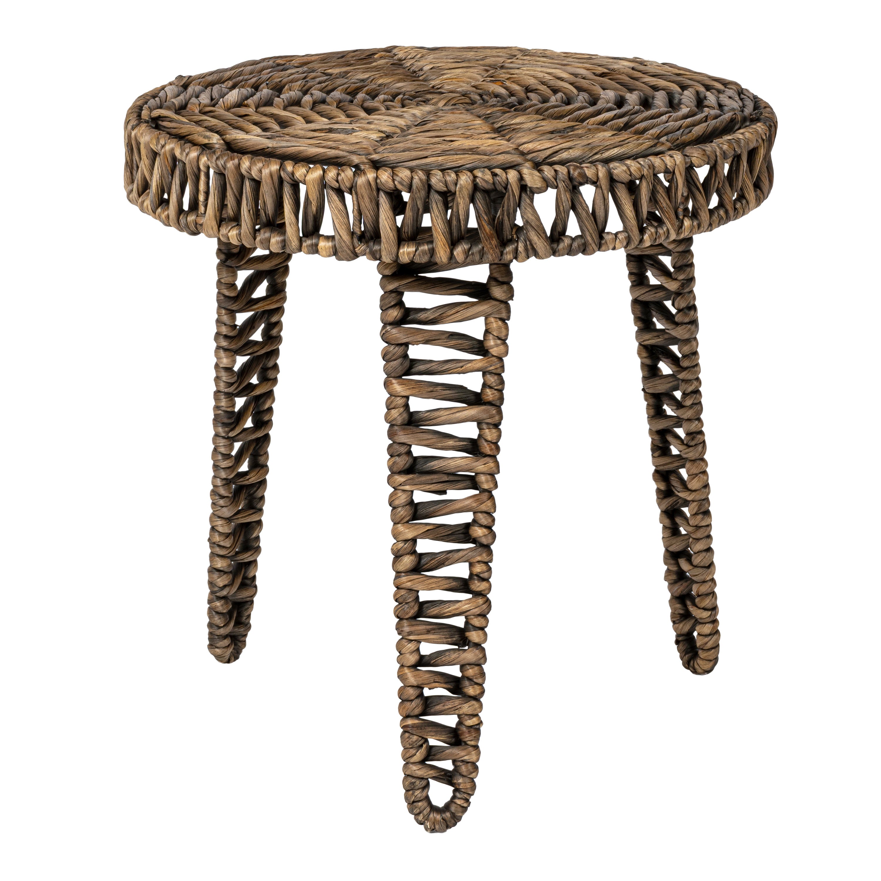 Amara 17" Coastal Bohemian Handwoven Water Hyacinth Round Tripod End Table