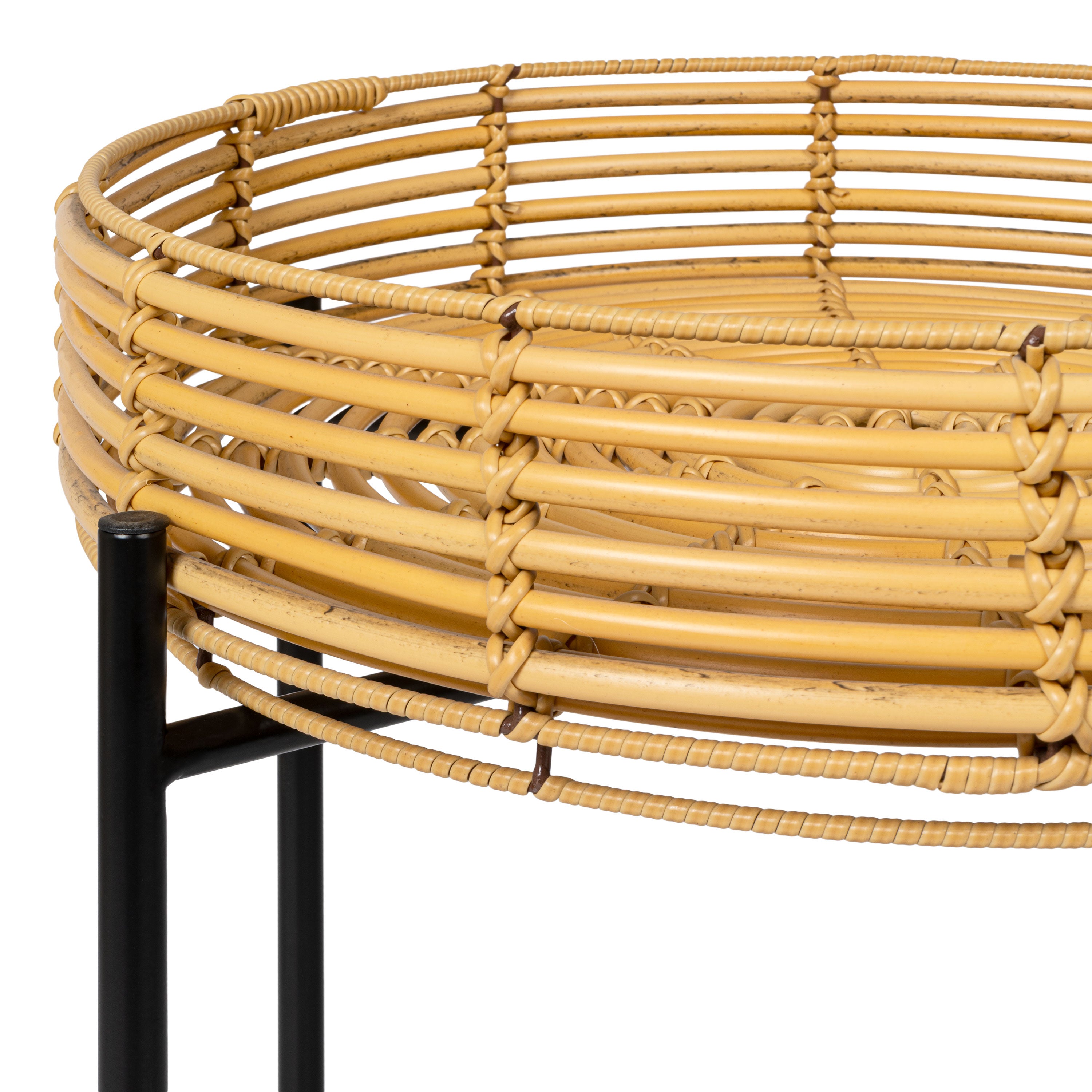 Malia 20" Coastal Bohemian Faux Rattan Round Tray End Table with Metal Base