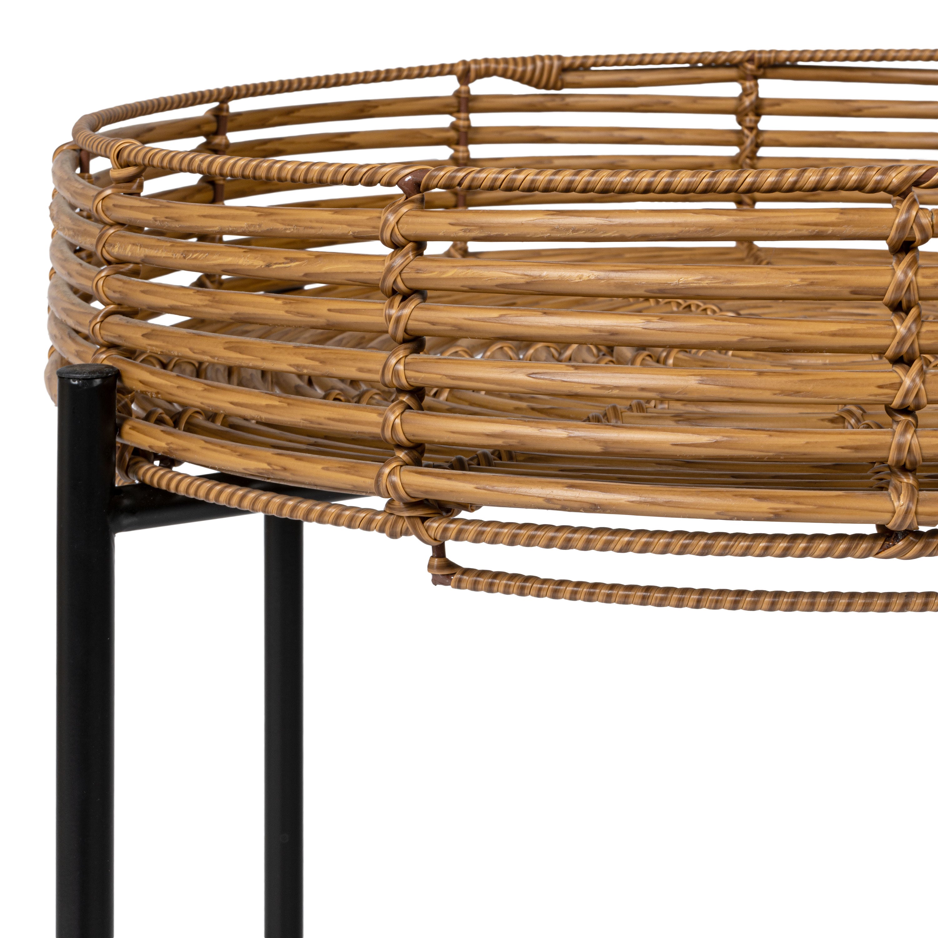 Malia 20" Coastal Bohemian Faux Rattan Round Tray End Table with Metal Base