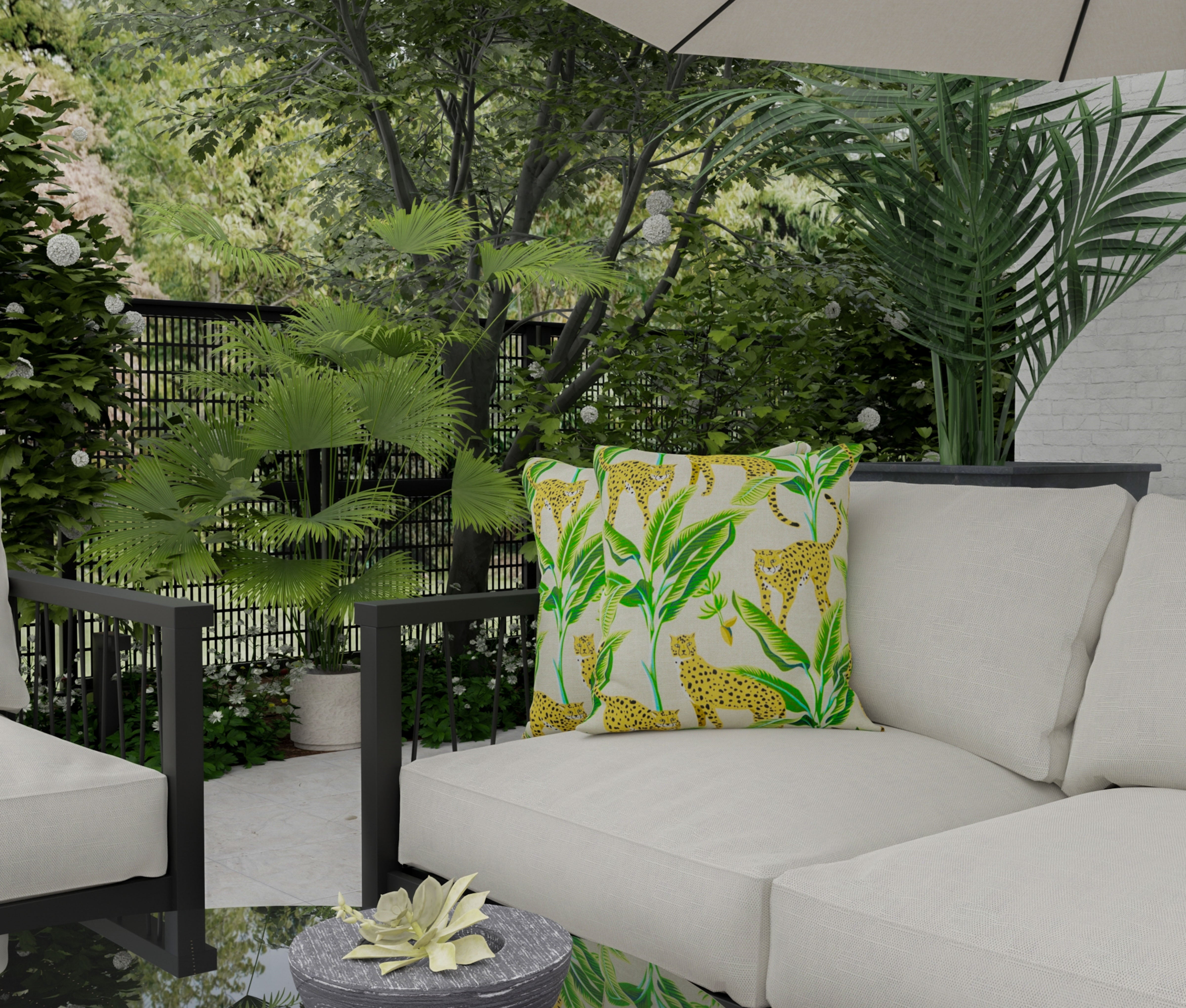 Indoor/Outdoor Botanical Tiger Decorative Throw Pillow