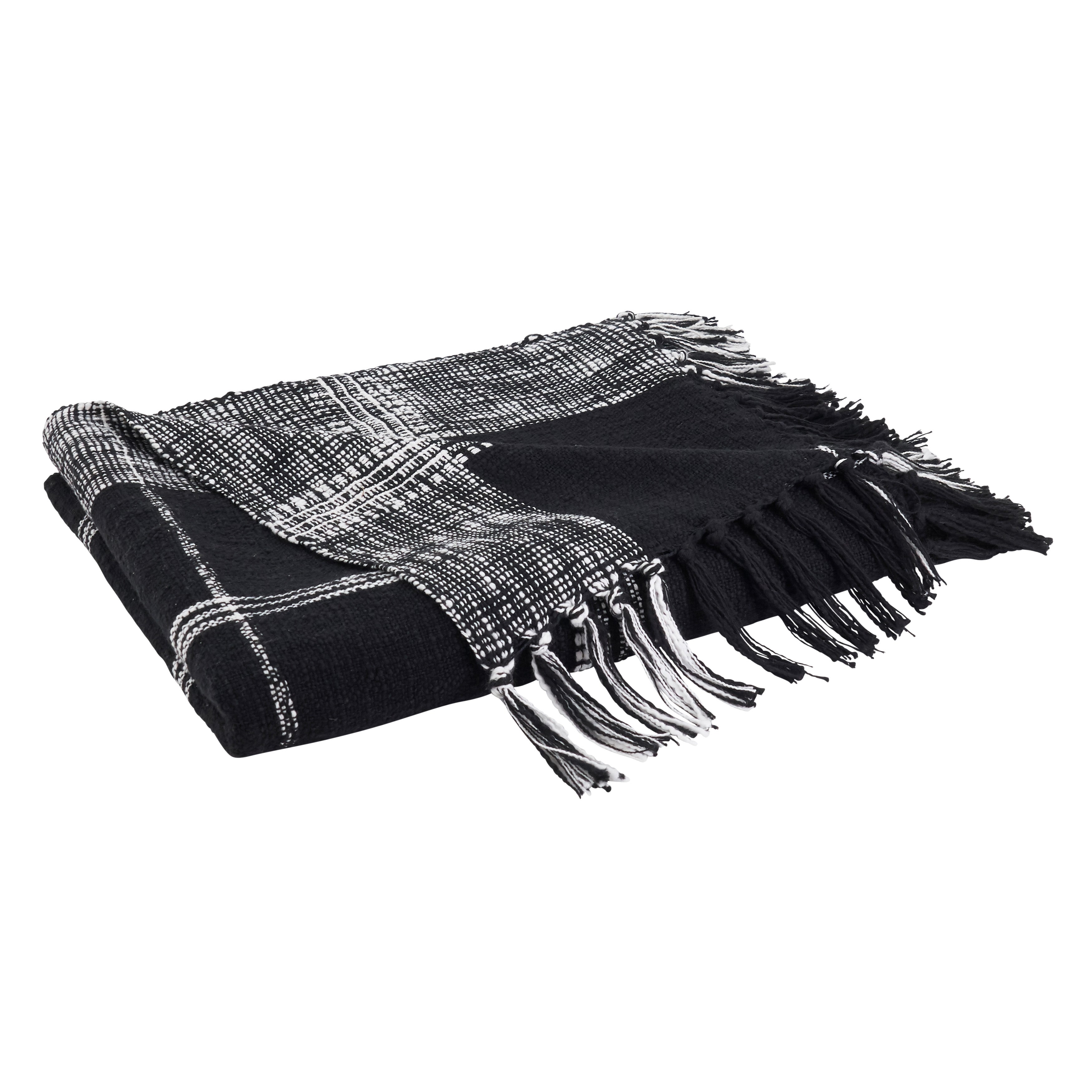 Black Plaid Design Cotton Throw Blanket